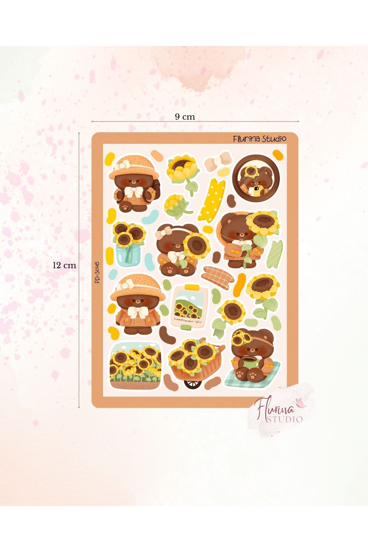 Flurina Studio Sunflower Bear Şeffaf Sticker Sayfası