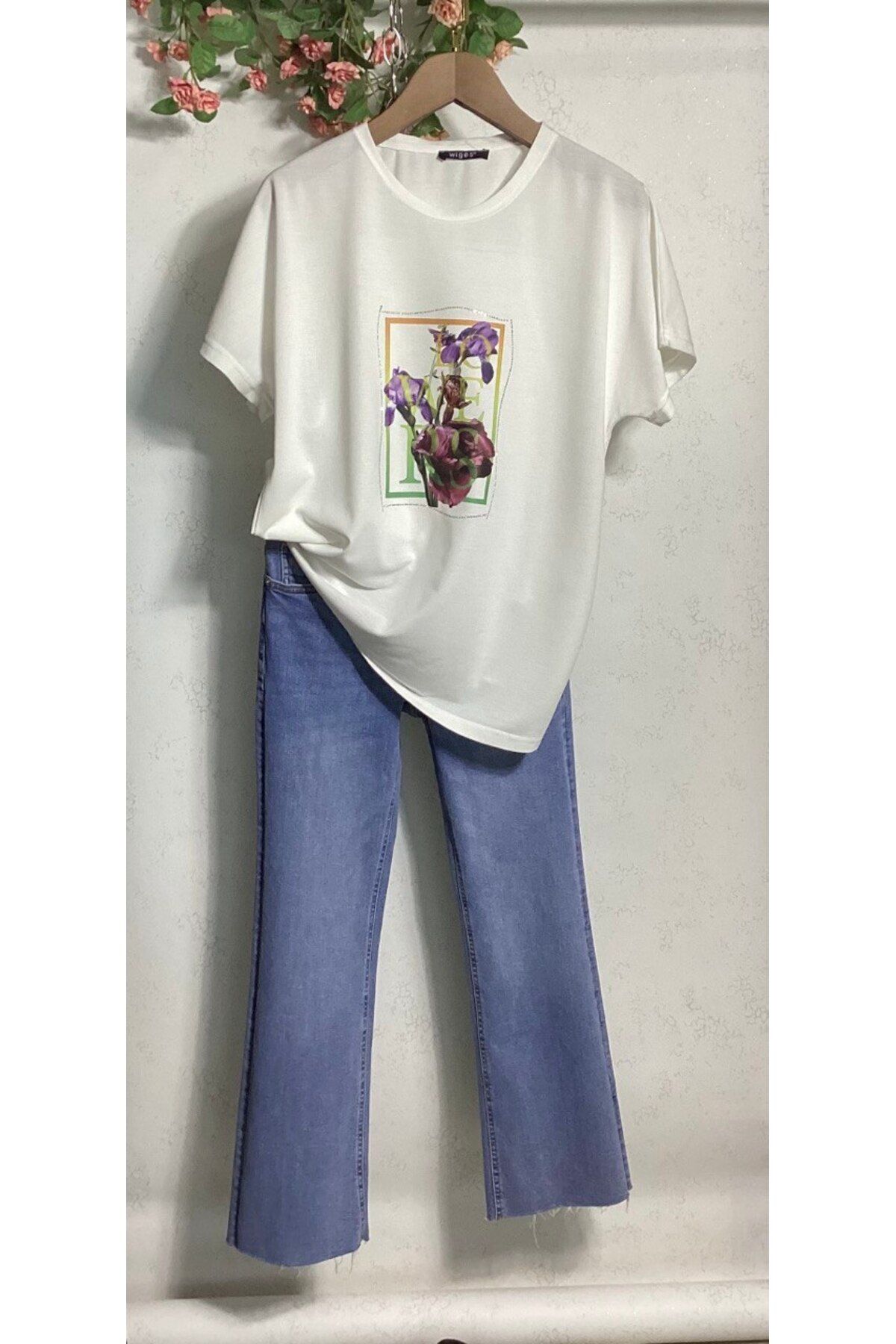 Wiges Kadın Bisiklet Yaka güpürlü Özel Tasarım T-shirt