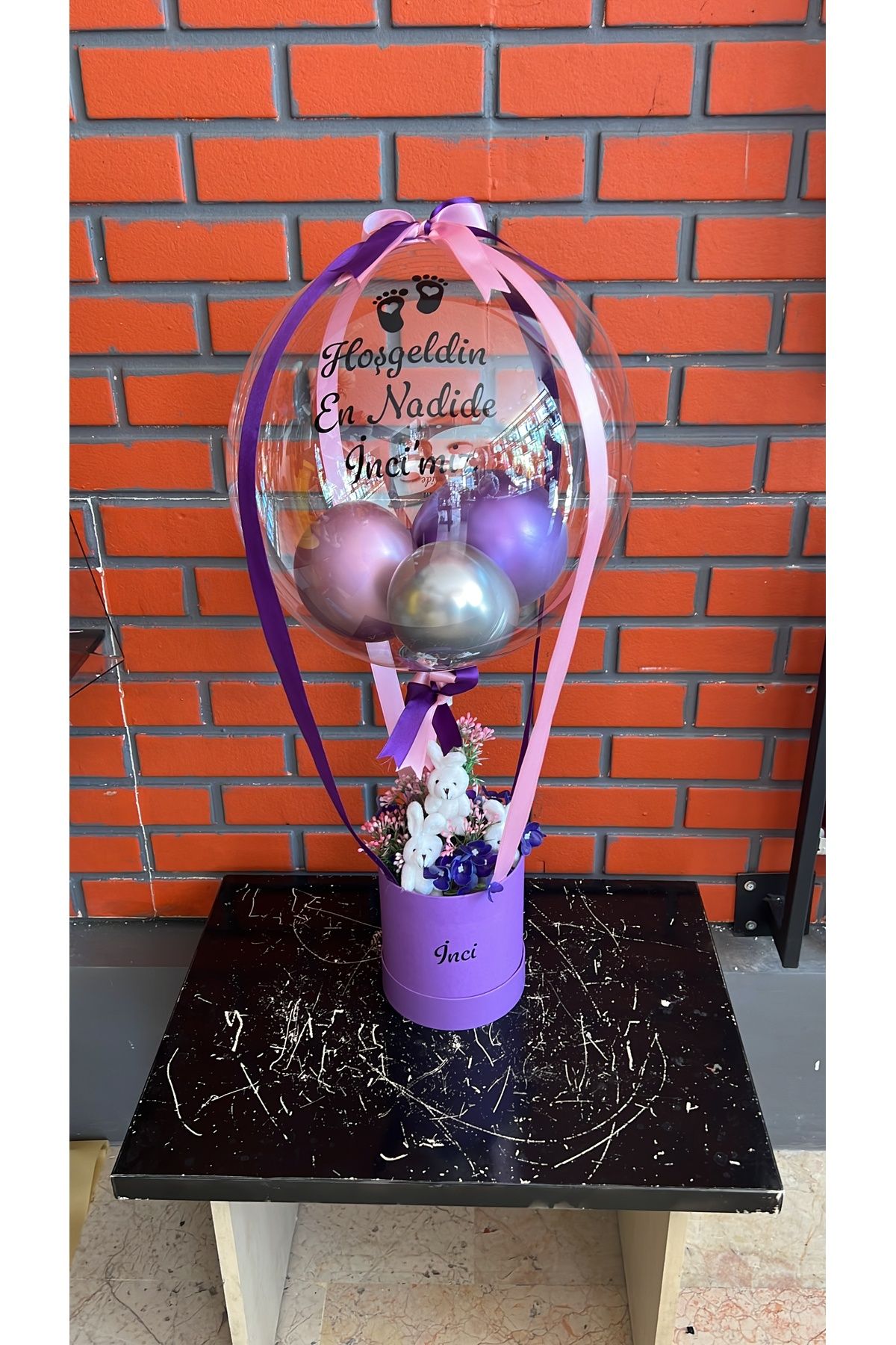 GözdeParti Yenidoğan Kız Bebek Balon Kutusu Kişiye Özel - Yenidoğan Hediyelik !!!