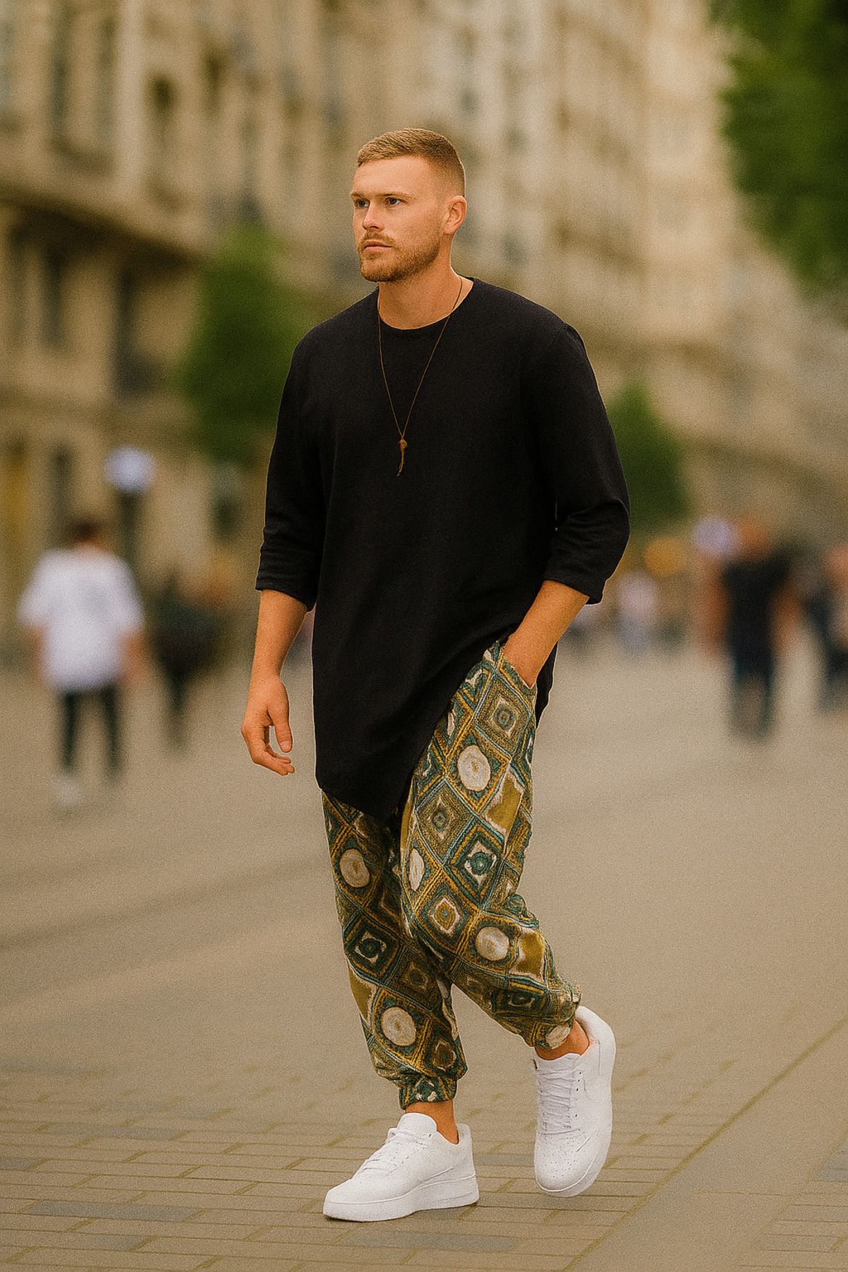 SUPERBLUE Erkek Desenli Yazlık Baggy Jogger Şalvar Pantolon