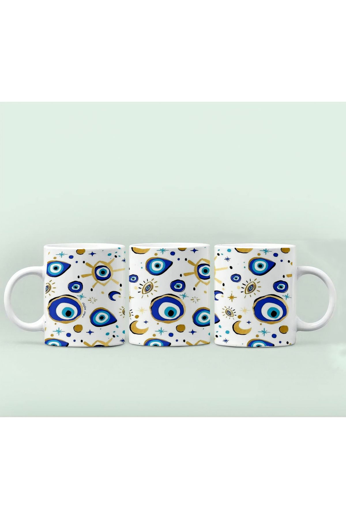 GünayStore Nazar Boncuk Desenli Baskılı Çay Kahve Kupa 300 Ml