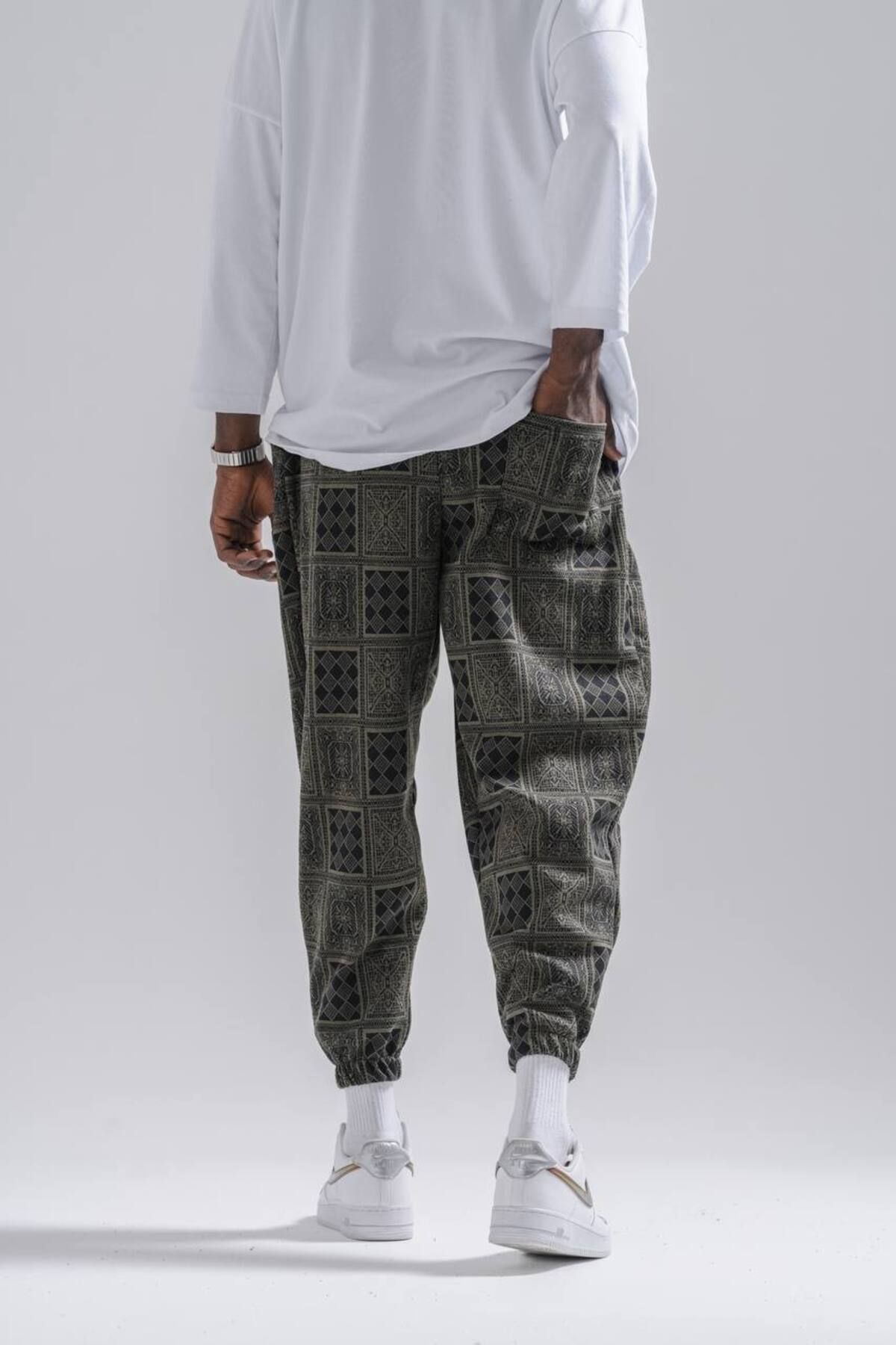 SUPERBLUE-Men's Checkered Patterned Khaki Jogger Baggy Trousers 5