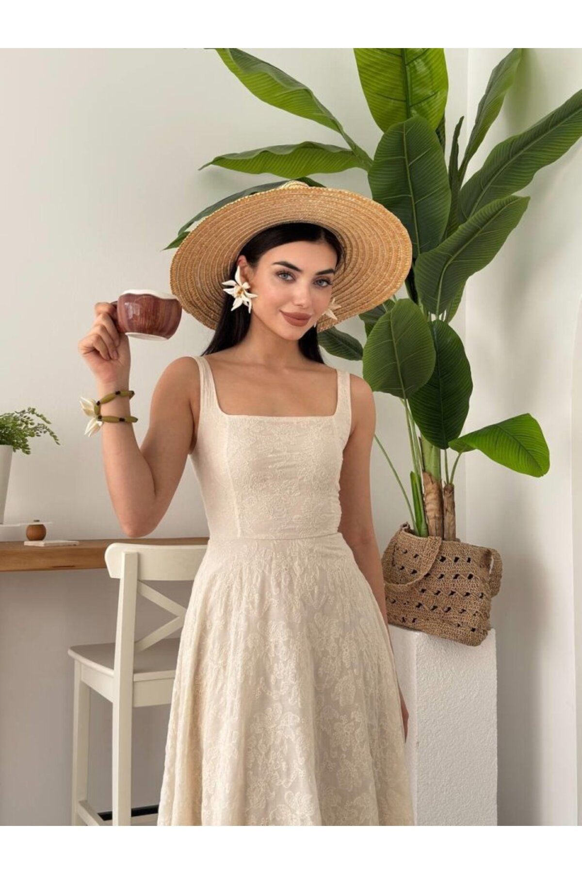 ETİLER COLLECTION Cuper Çiçek Detaylı Elbise