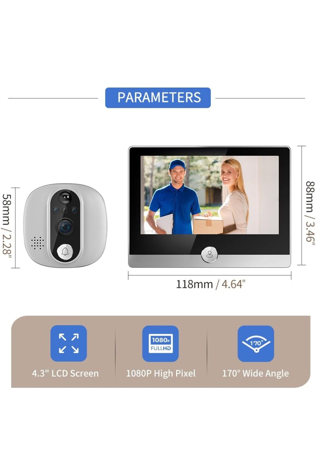 BYRTECH Kablosuz Dijital Kapı Deliği Kamerası | Hareket Sensörlü LCD Ekranlı Güvenlik Zili