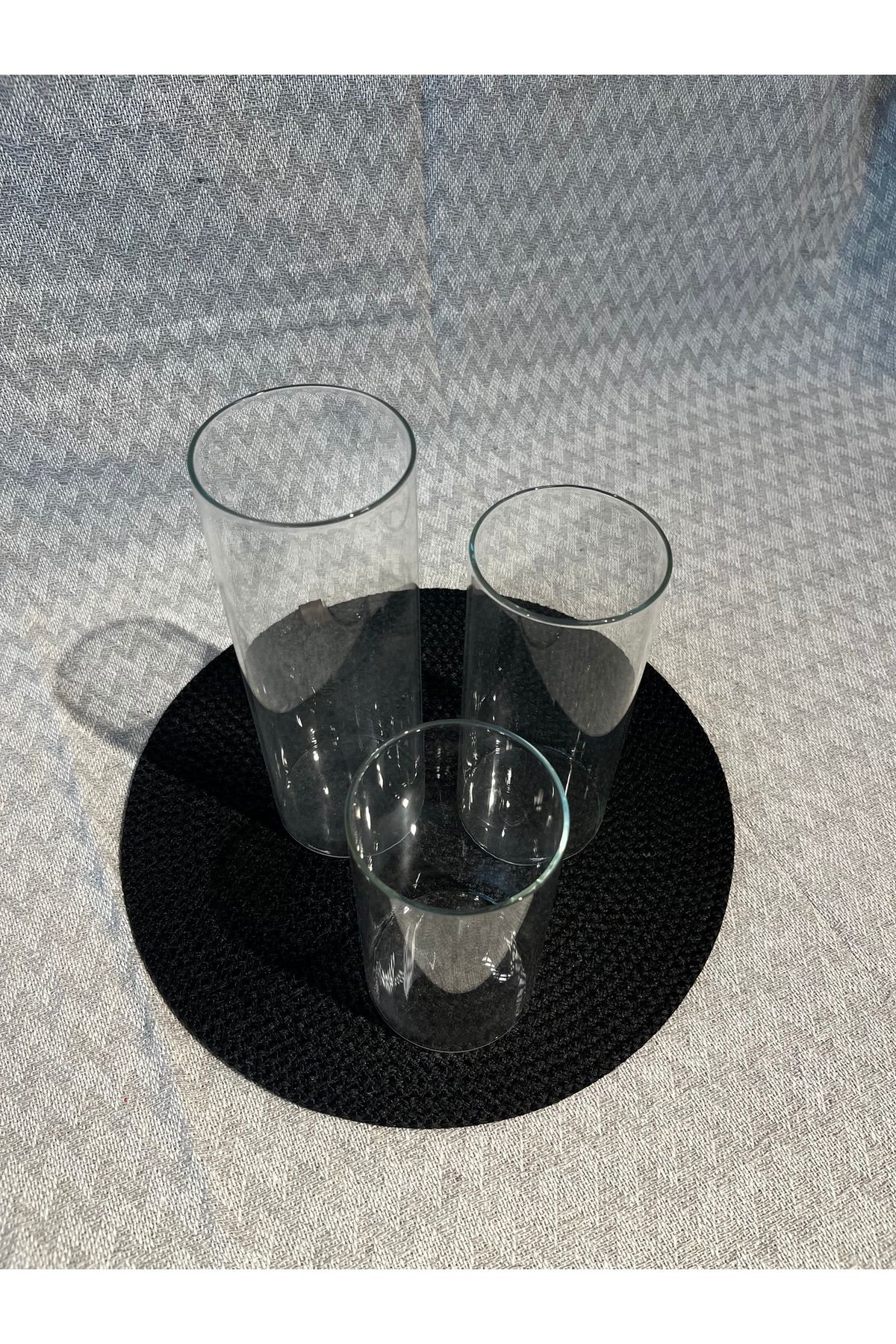 vazo 3’lü Cam Vazo Seti | 22 cm - 18,5 cm - 14,5 cm | Dekoratif Çiçek Vazosu | Şık ve Modern Tasarım