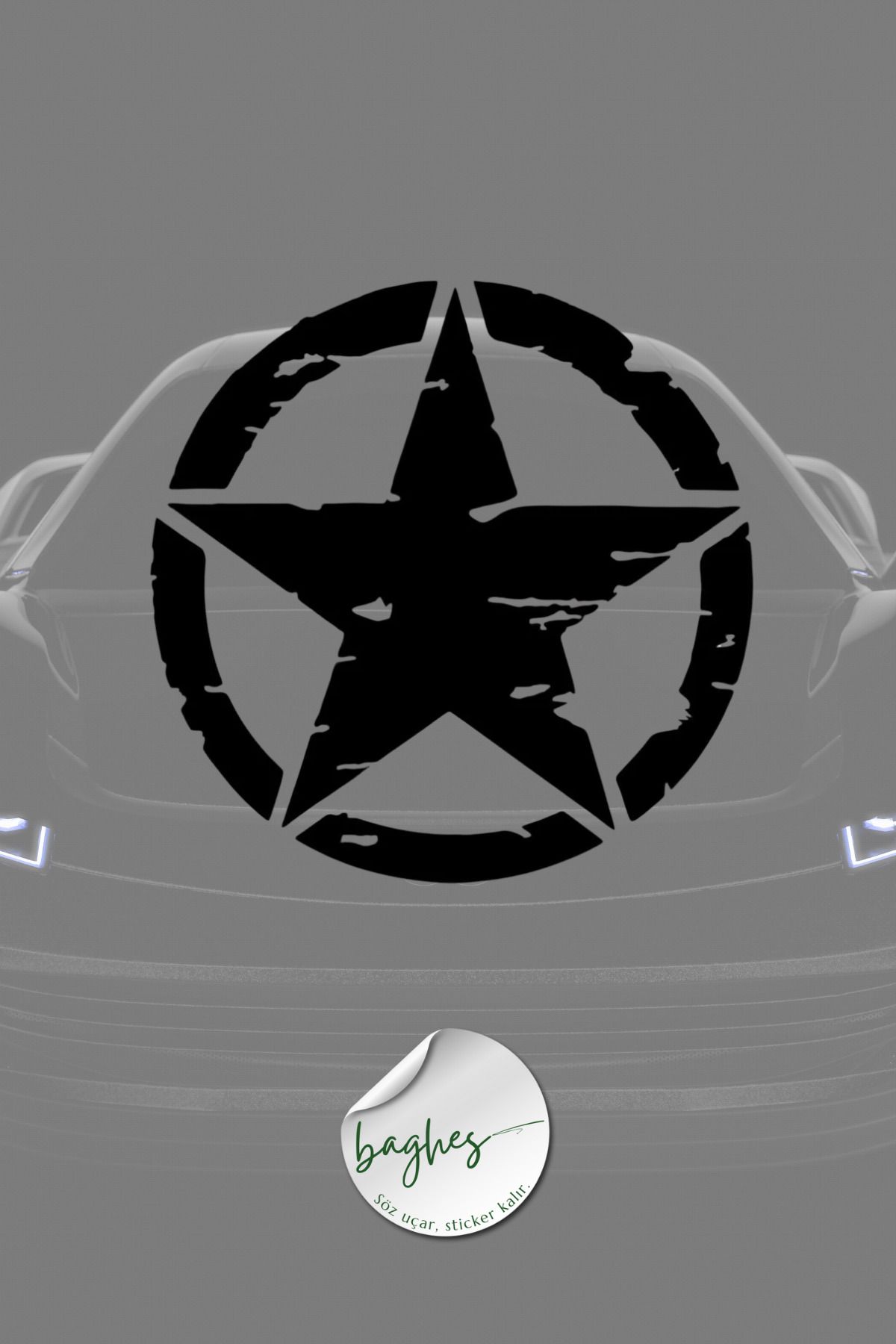 Baghes 2 Adet Army Star, Askeri Yıldız Off Road Sticker Siyah 10 Cm