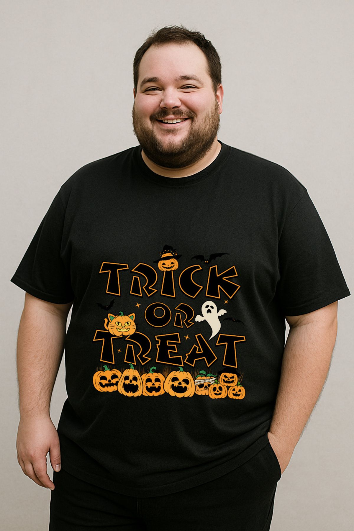DogFish Siyah HalloweenTrickOrTreat Baskılı Tişört Soft Dokunuş