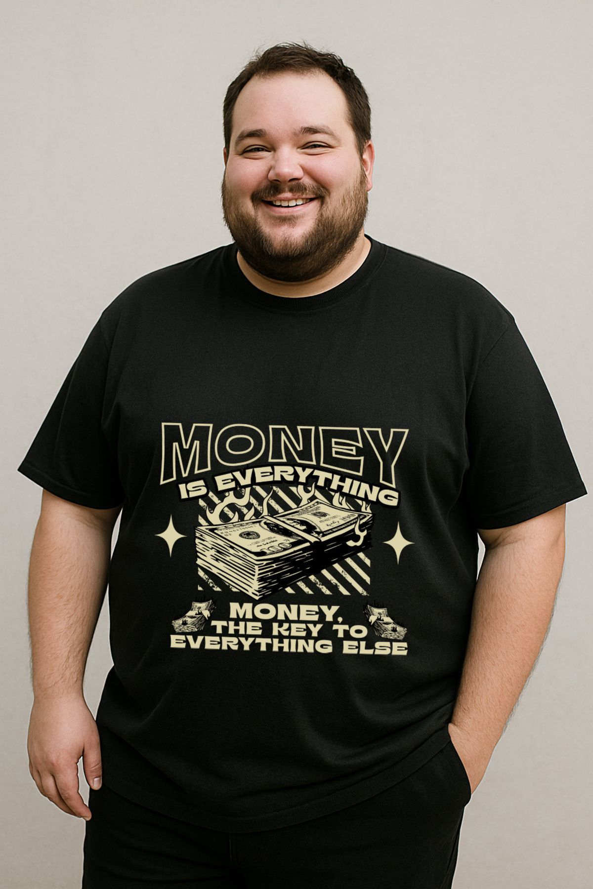 DogFish Siyah MoneyIsEverything Baskılı Tişört Soft Dokunuş