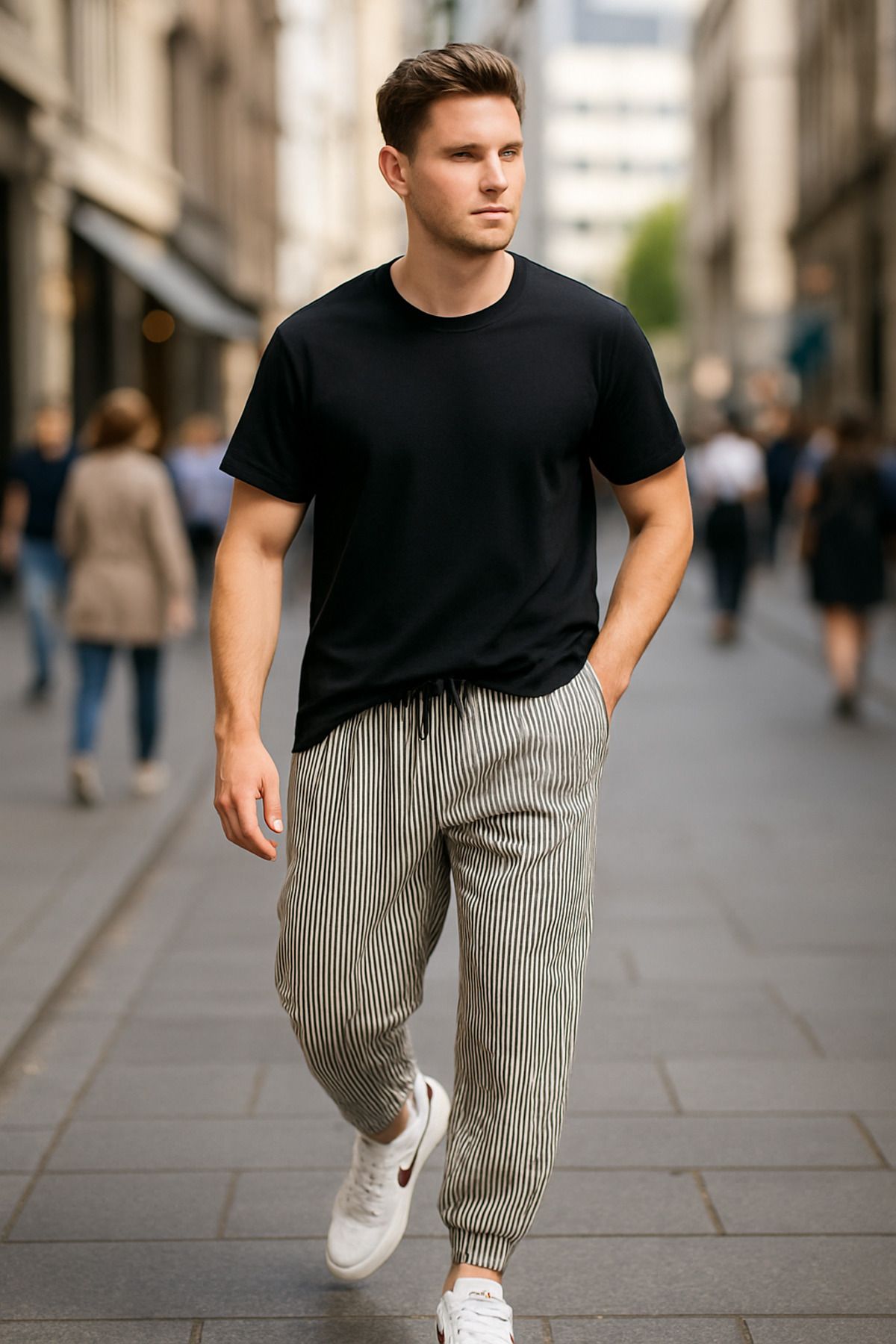 SUPERBLUE Erkek Beli Lastik Siyah Bol Jogger Şalvar Pantolon