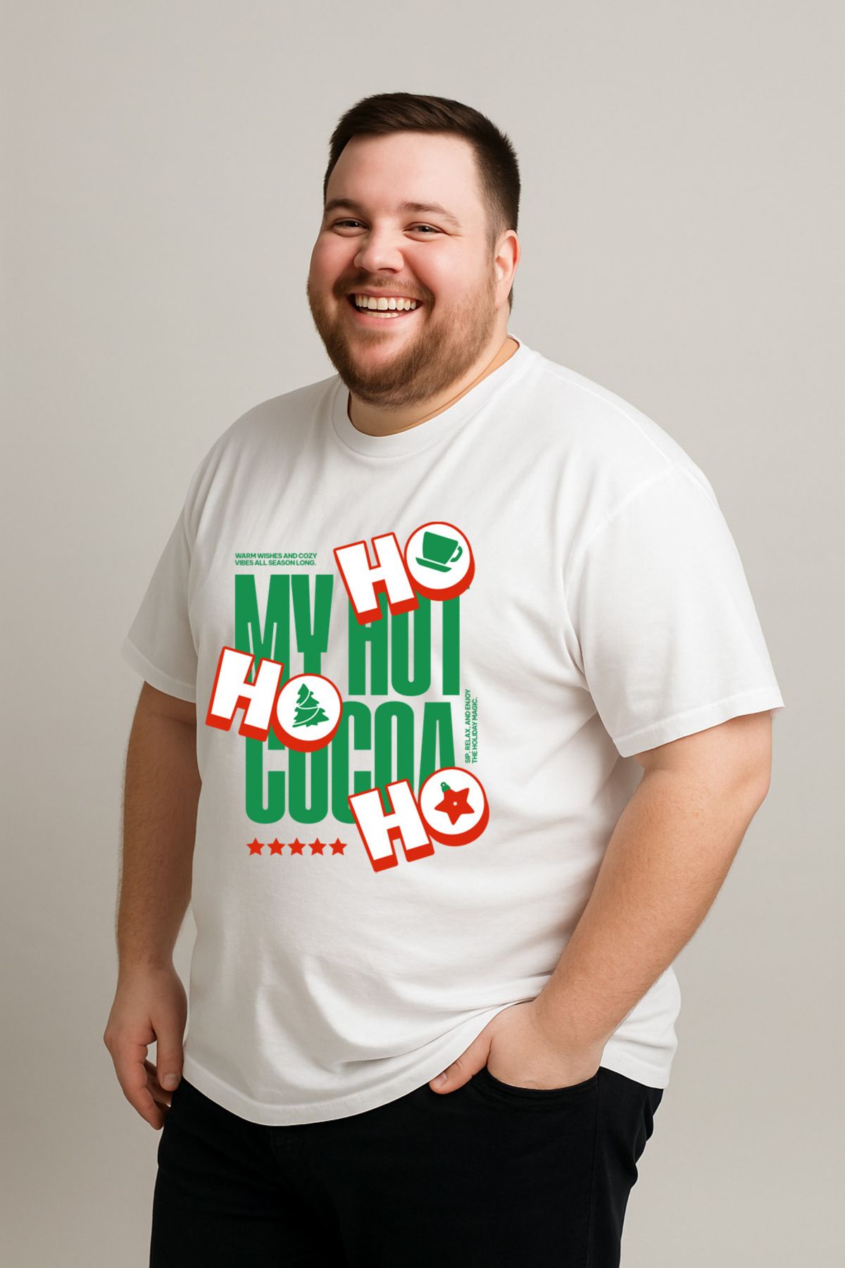 DogFish Beyaz FunnyChristmasCocoaQuote Baskılı Tişört Gün Boyu Rahatlık
