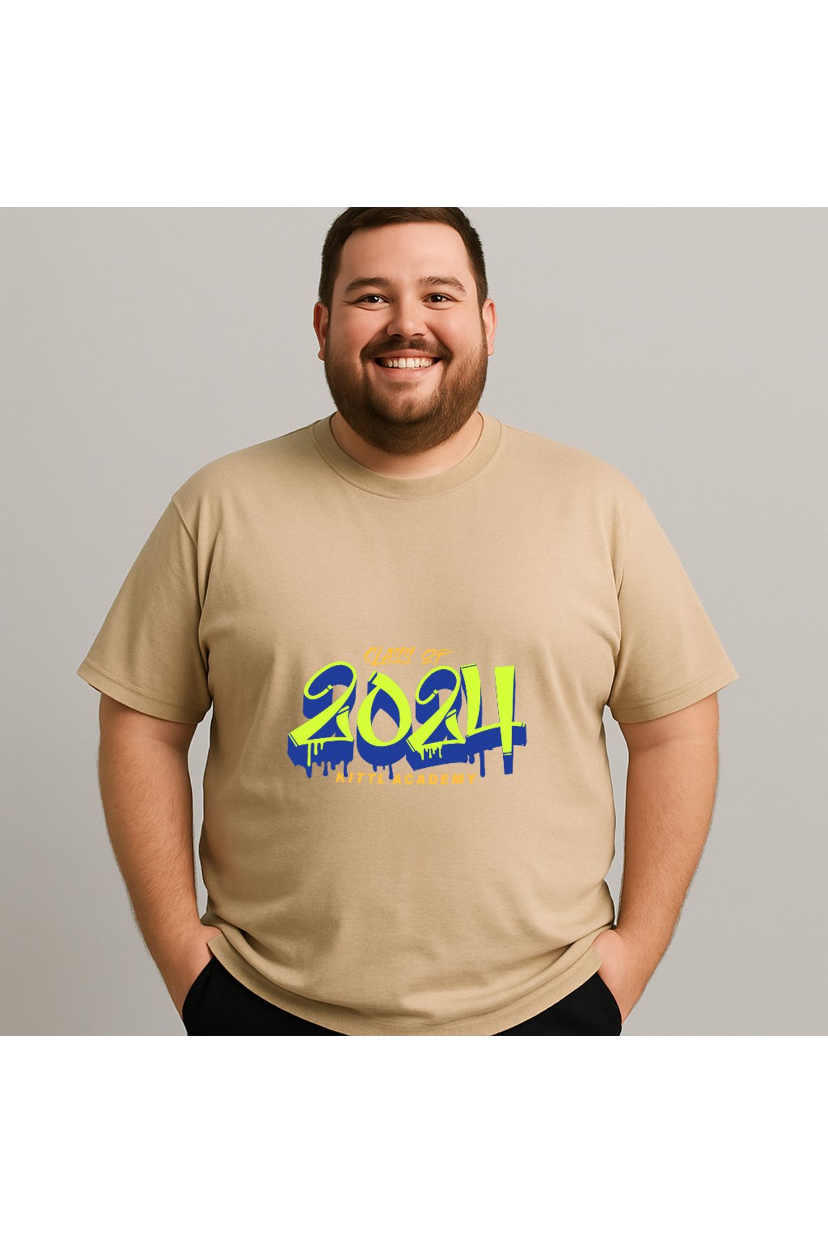 DogFish Bej Classof2024graffiti Baskılı Tişört Soft Dokunuş