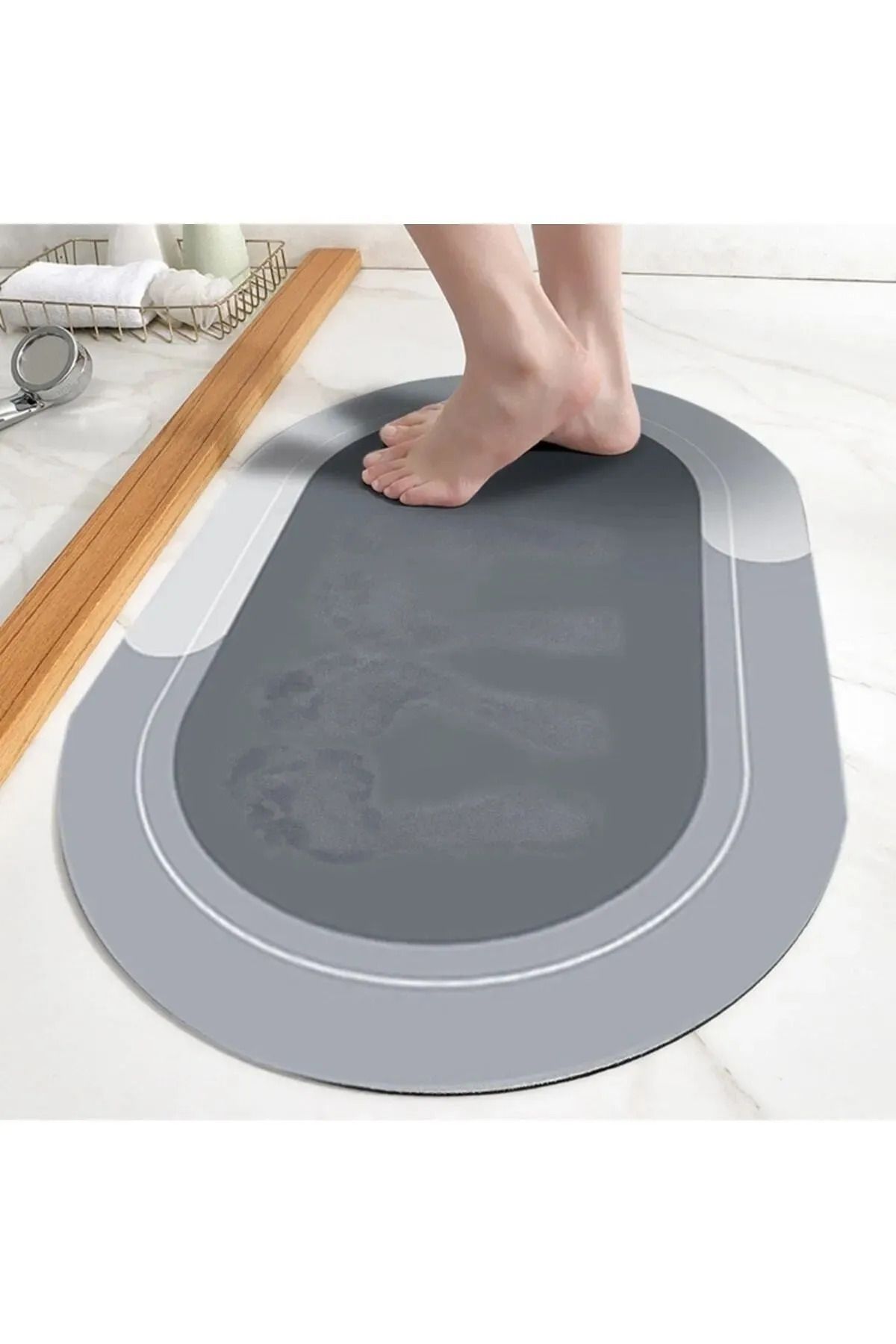 MAİN SHOP Su Emici Paspas Şık Tasarım Abdest Paspası Kaymaz Taban 38*58 Cm Oval Paspas Yazısız Model M-60
