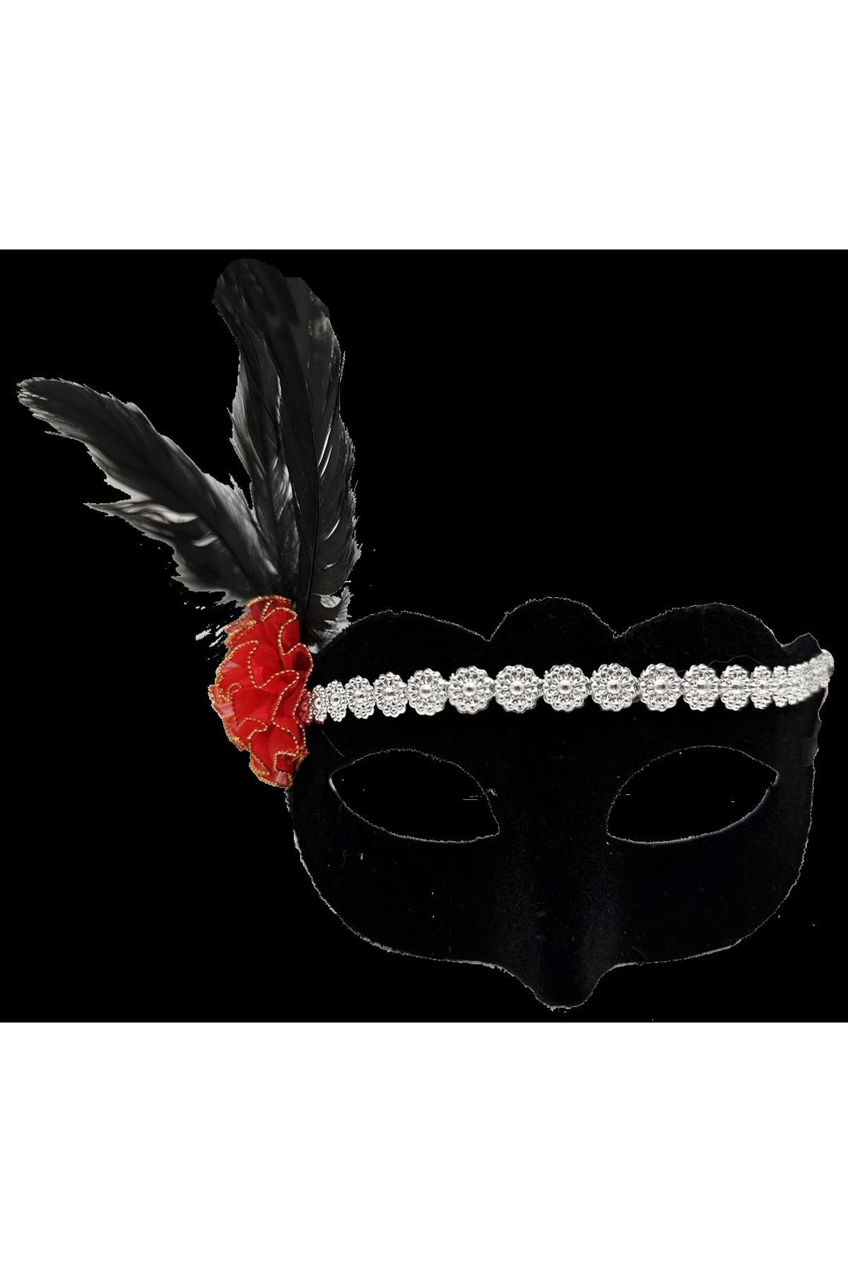 shop Gümüş Dantelli Kırmızı Gül Tasarımlı Parti Maskesi