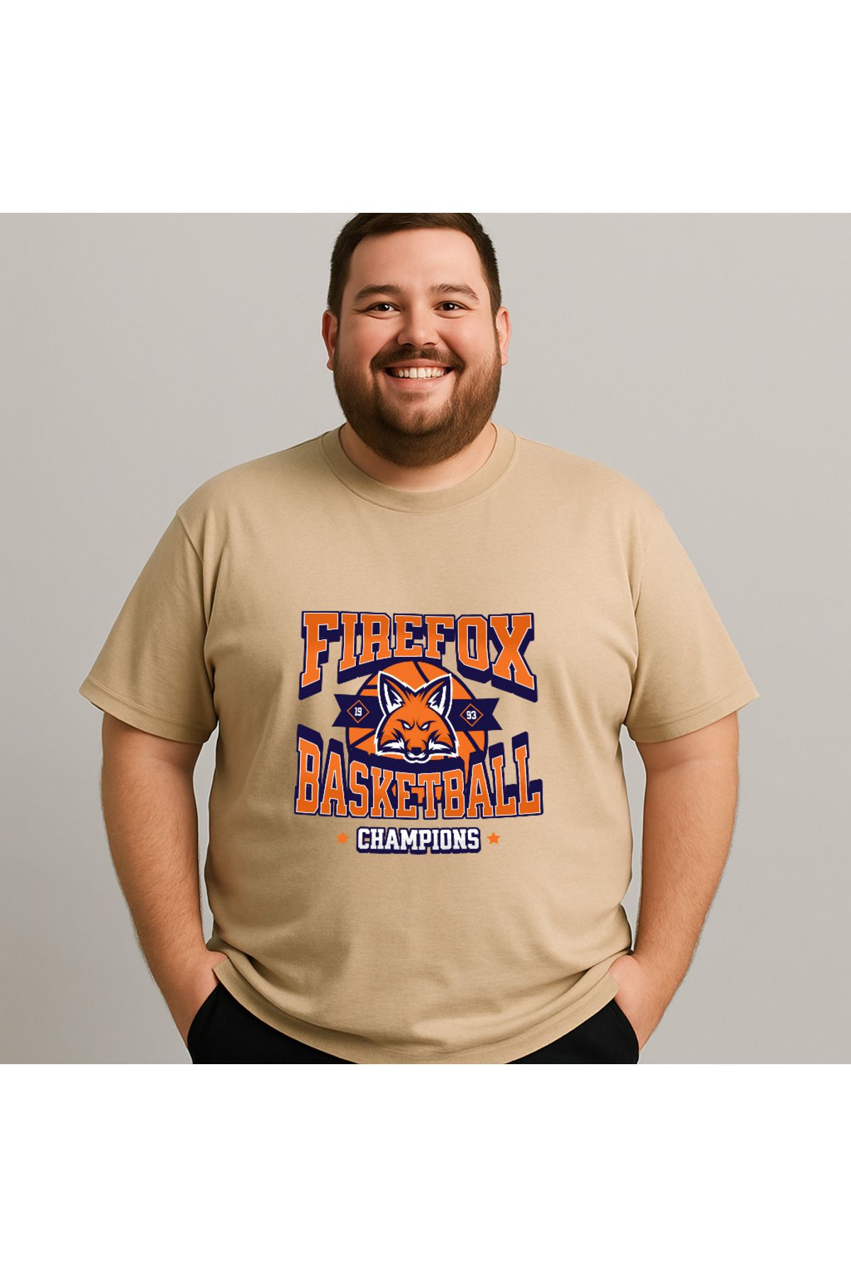 DogFish Bej FirefoxBasketballTeam Baskılı Tişört Tarzın Tamamlayıcısı