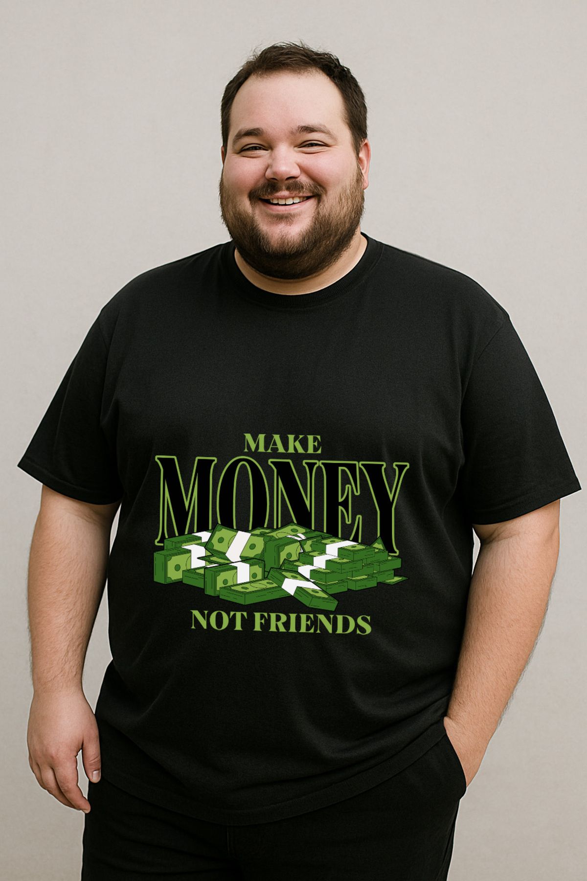 DogFish Siyah MakeMoneyNotFriends Baskılı Tişört %100 Pamuk Konforu