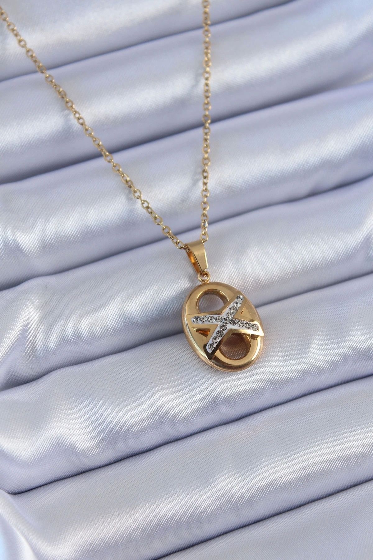 shopwave 316L Çelik Gold Renk Zirkon Taşlı Kadın Kolye