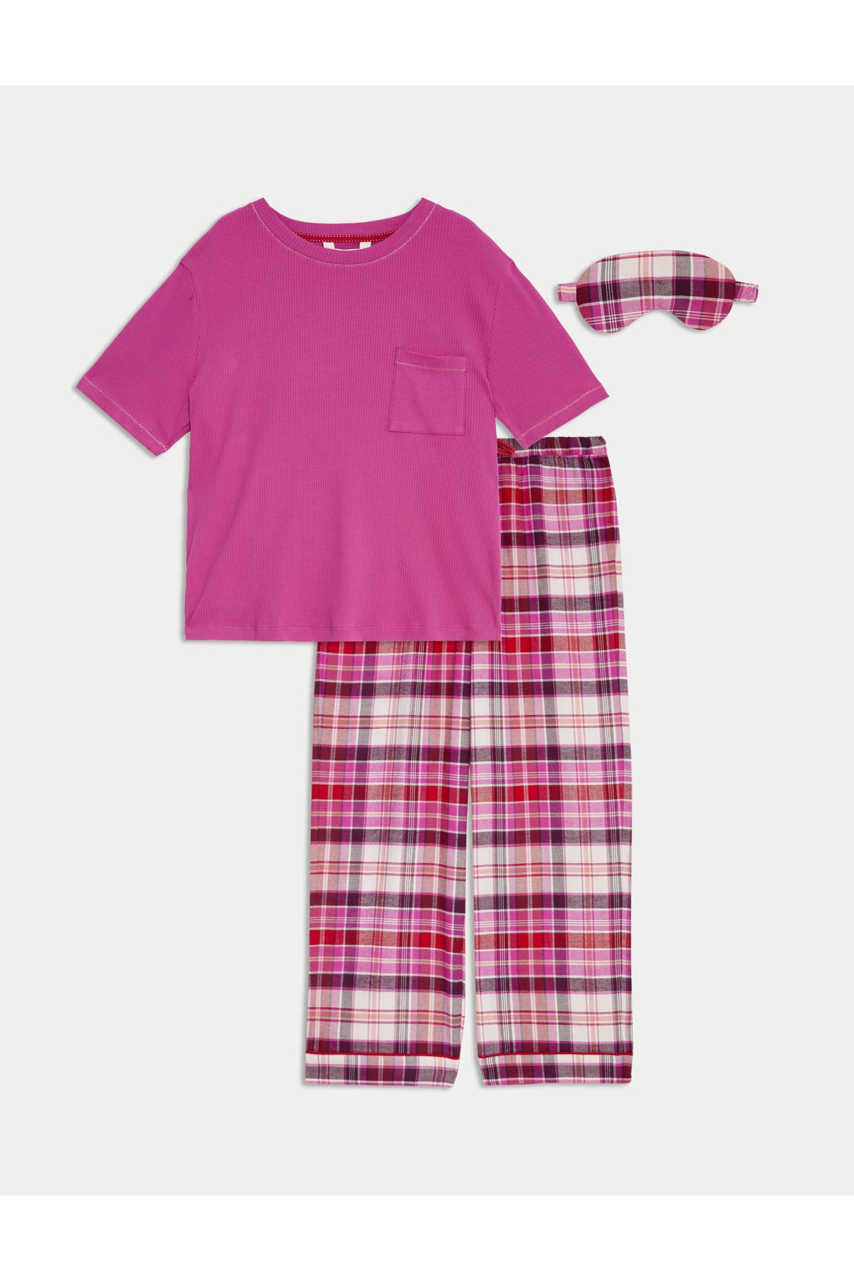Marks & Spencer Pamuklu Kareli Uyku Bantlı Pijama Takımı