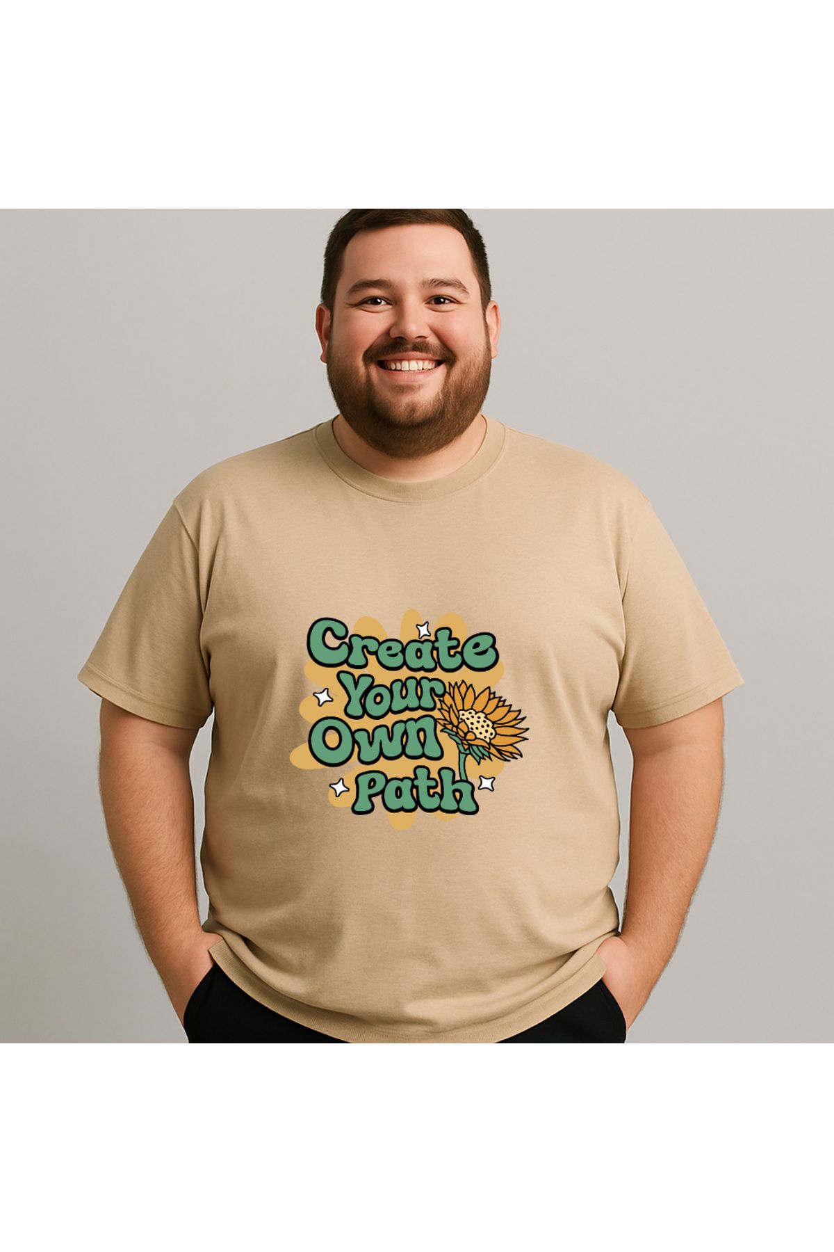 DogFish Bej CreateYourOwnPath Baskılı Tişört Tarzın Tamamlayıcısı