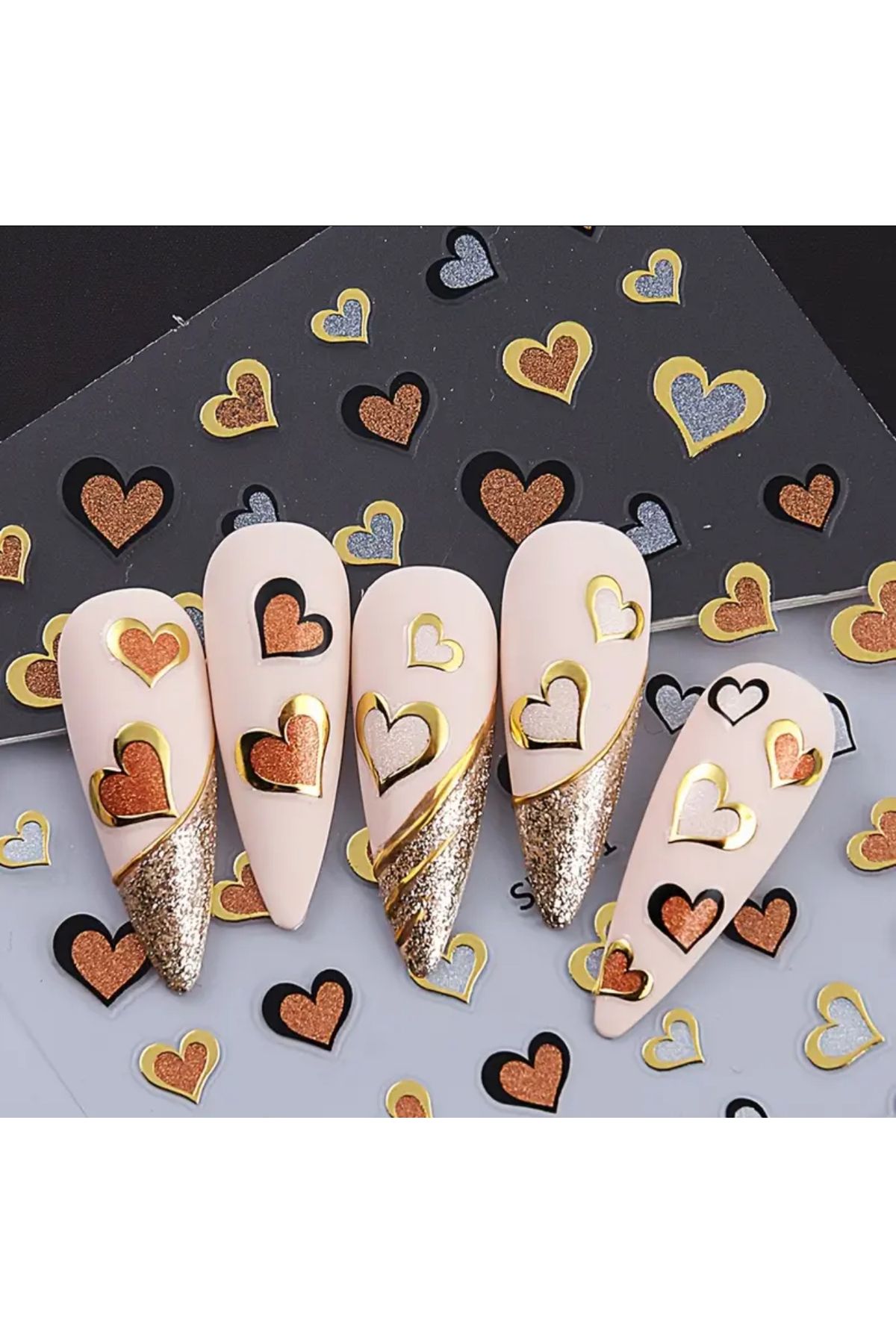 zeinapp Kendinden Yapışkanlı Kalp Leopar Desenli Tırnak Sticker Nail Sticker