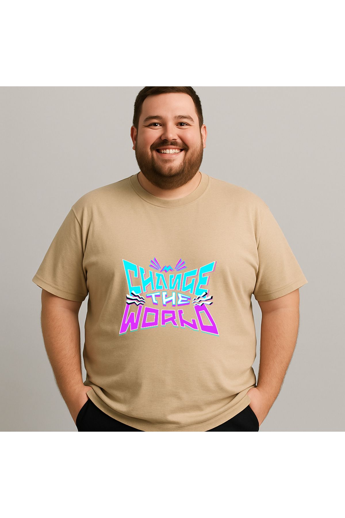 DogFish Bej ChangeTheWorld Baskılı Tişört Tarzın Tamamlayıcısı