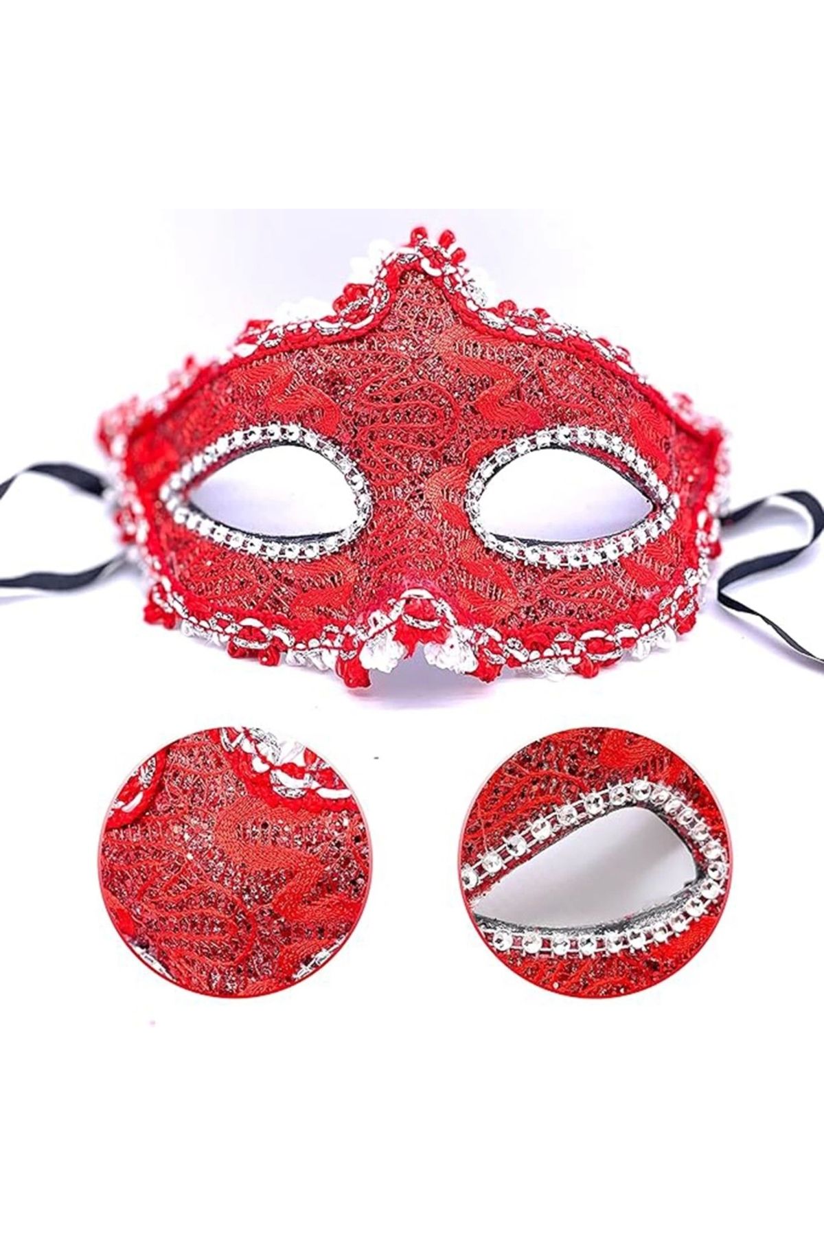 shop Kırmızı Renk Gözler Kristal Taşlı Dantelli Parti Maskesi