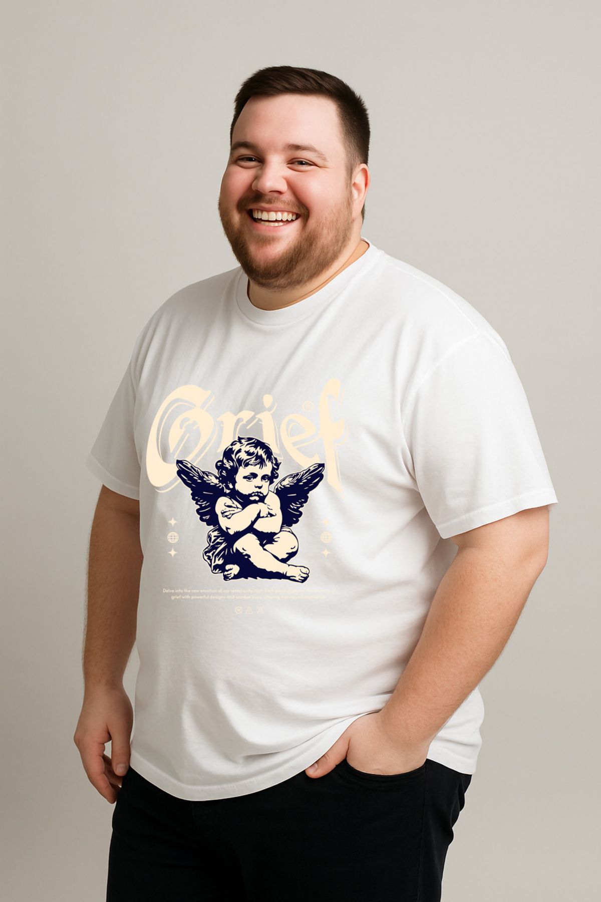 DogFish Beyaz GriefCupidStreetwear Baskılı Tişört Soft Dokunuş