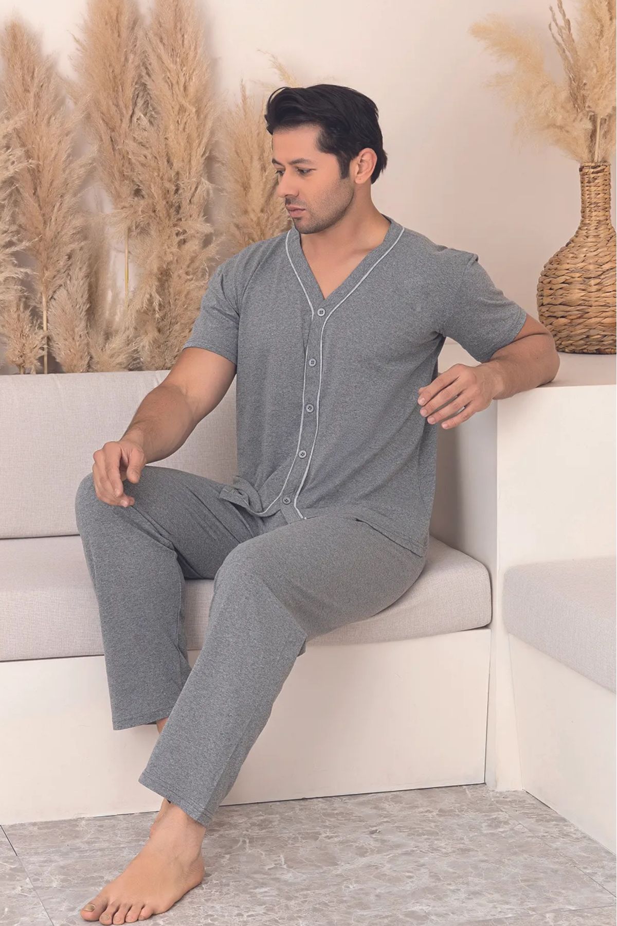 Farya Home Dreamy Pamuklu Kısa Kollu Düğmeli Erkek Pijama Takımı