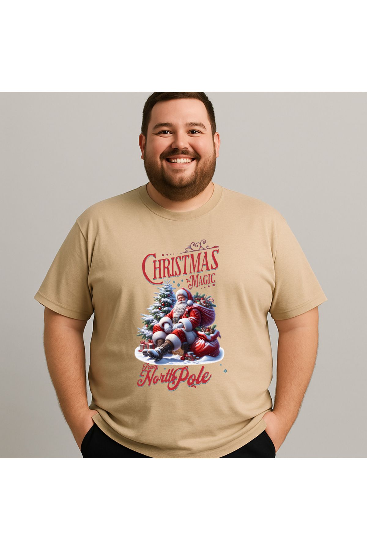 DogFish Bej ChristmasMagicFromNorthPole Baskılı Tişört Tarzın Tamamlayıcısı