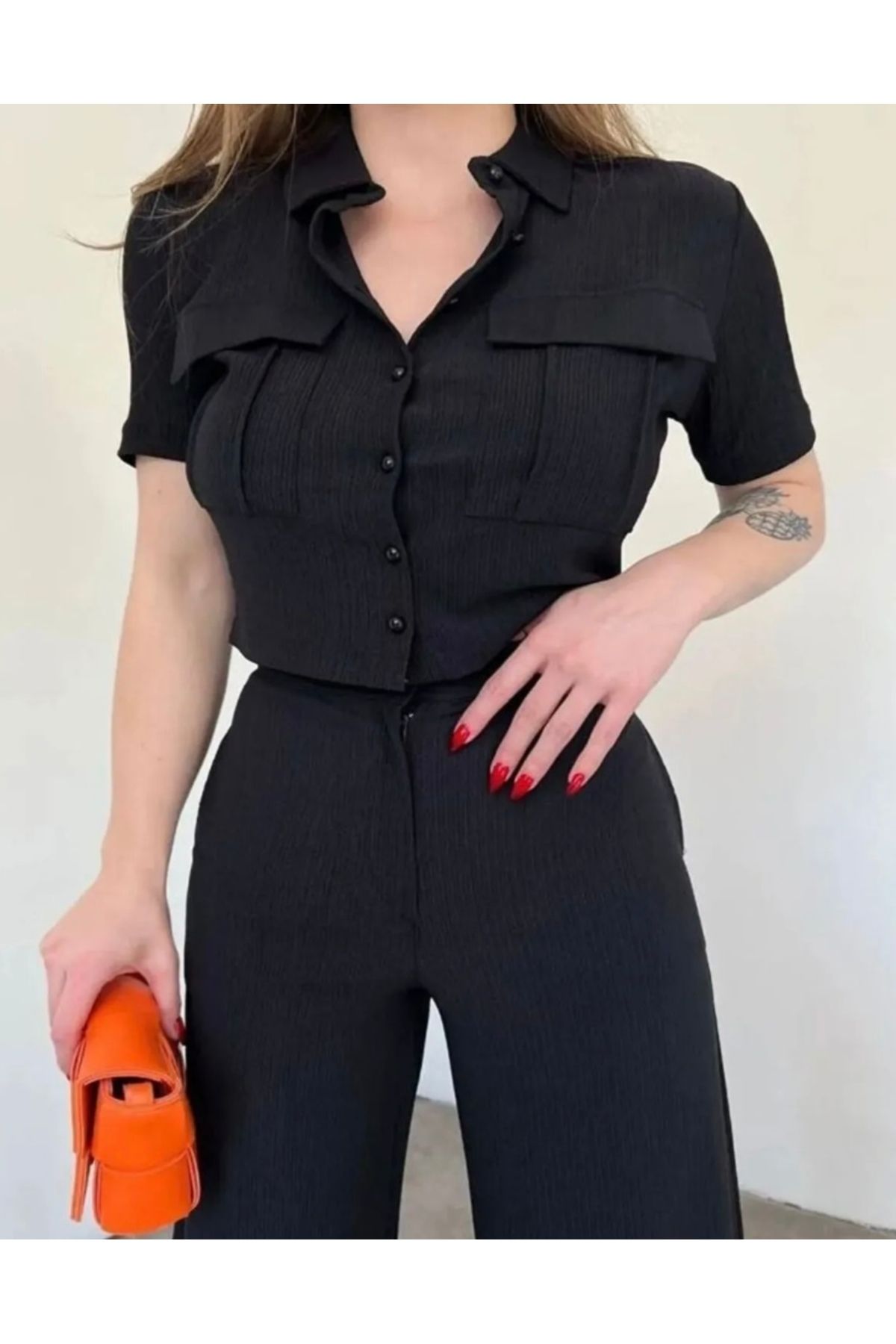MODA Kadın Düğme Detaylı Pantolon lu Takım