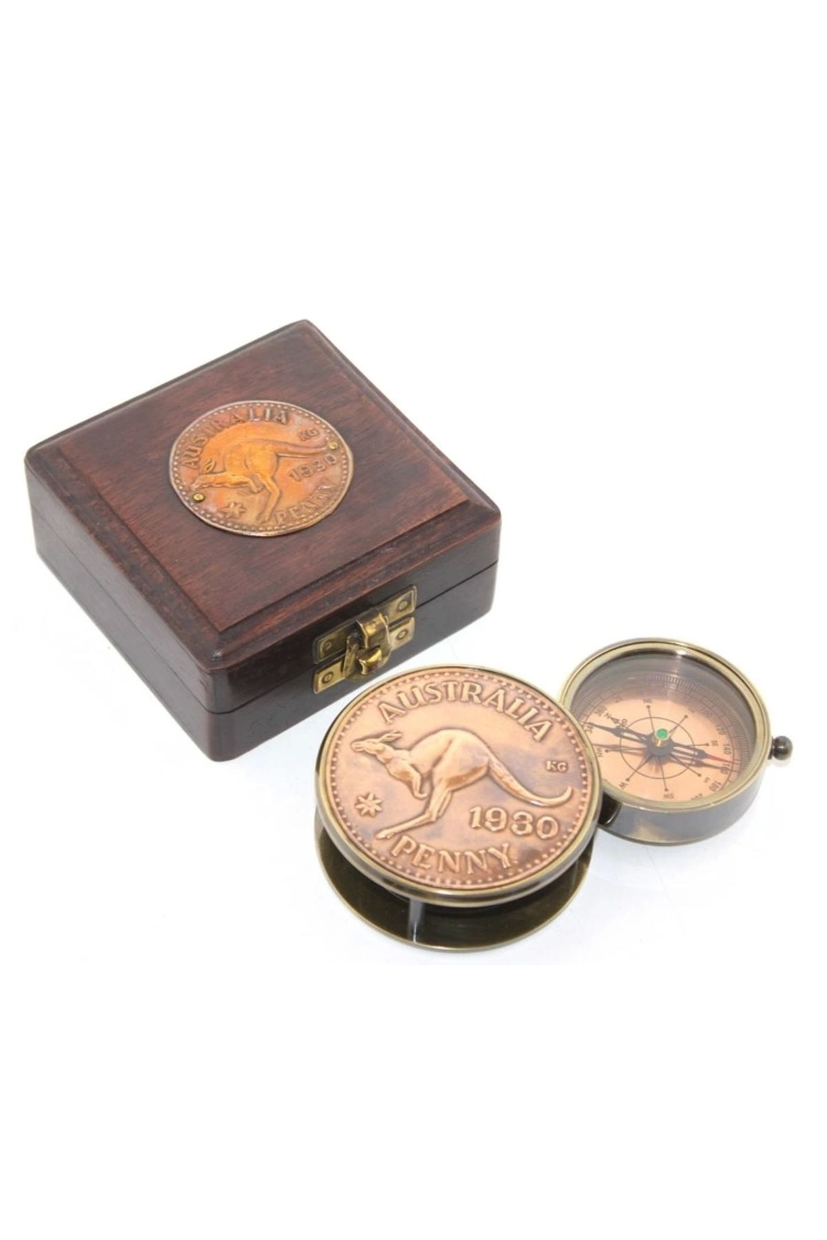 shop Ahşap Kutulu Pirinç Pusula Model 17