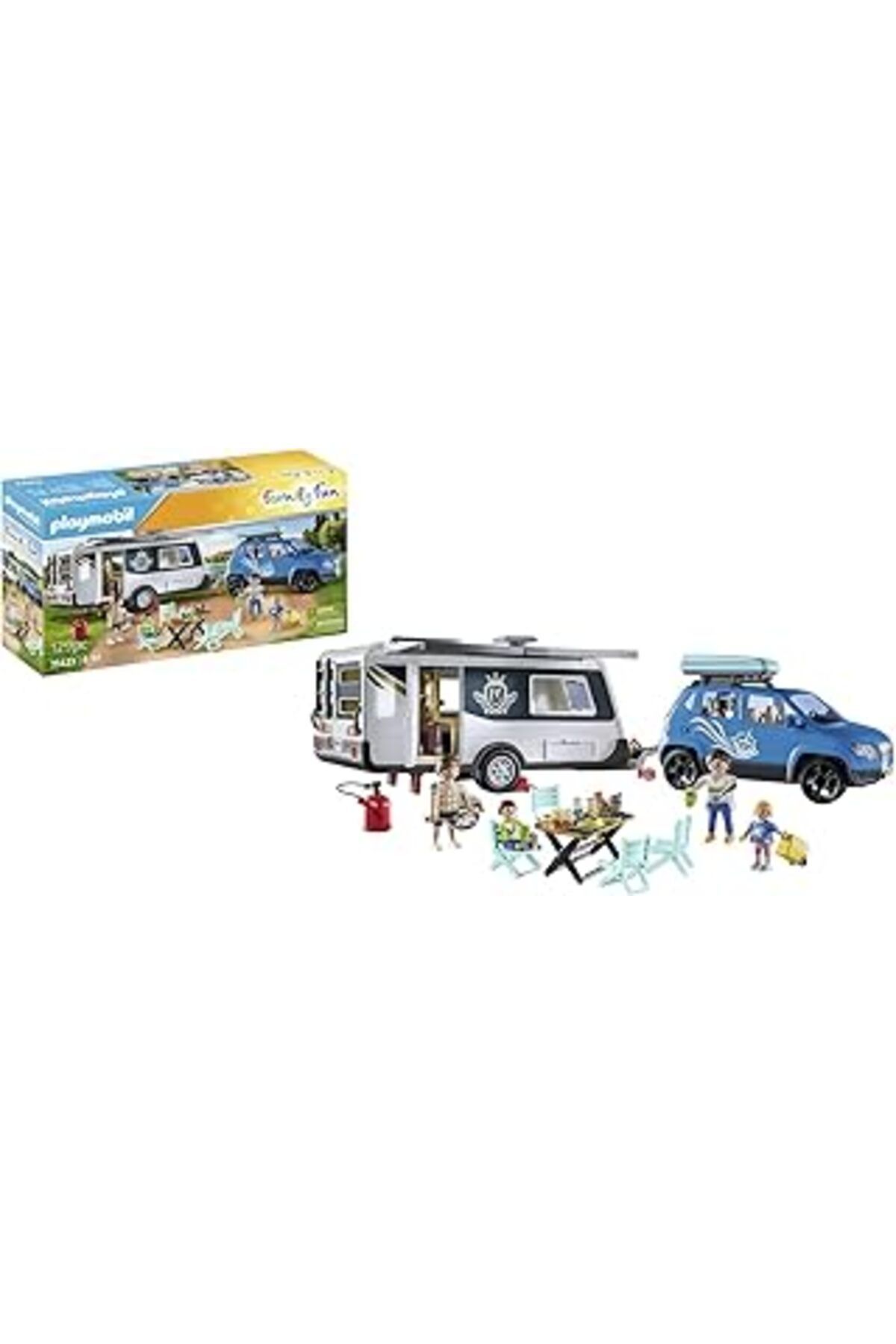 Qedii Playmobil Family Fun 71423 Arabalı Karavan, Kamp, Doğada Çok Yönlü Kamp Eğlencesi, Kapsamlı Aksesua