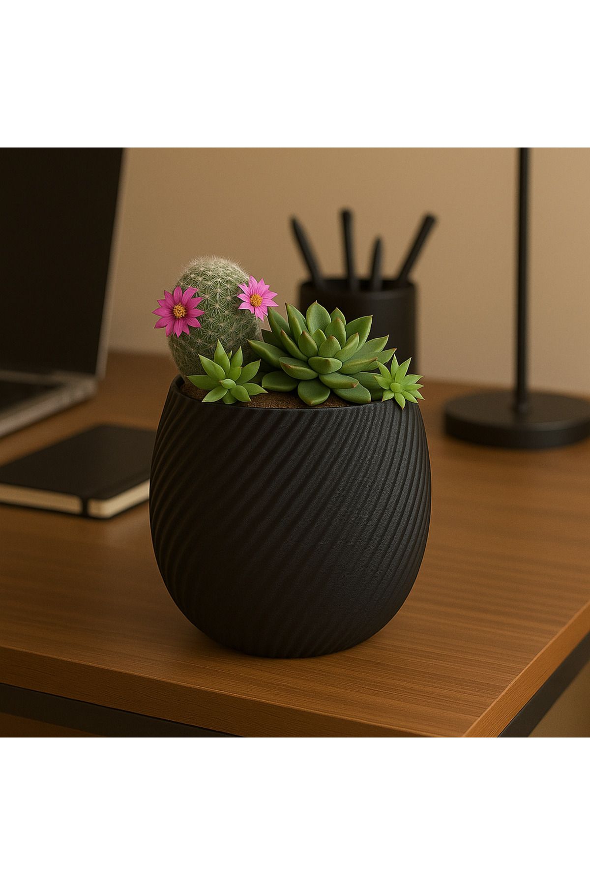 Printora Spiral Desenli Saksı – Modern Minimalist Tasarım