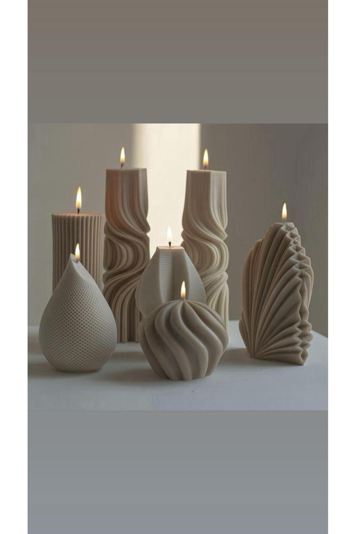 SCA CANDLE Dekoratif Mum Dalga +Arı yuvası +Yuvarlak +Palm+Çokgen toplam 6 parça