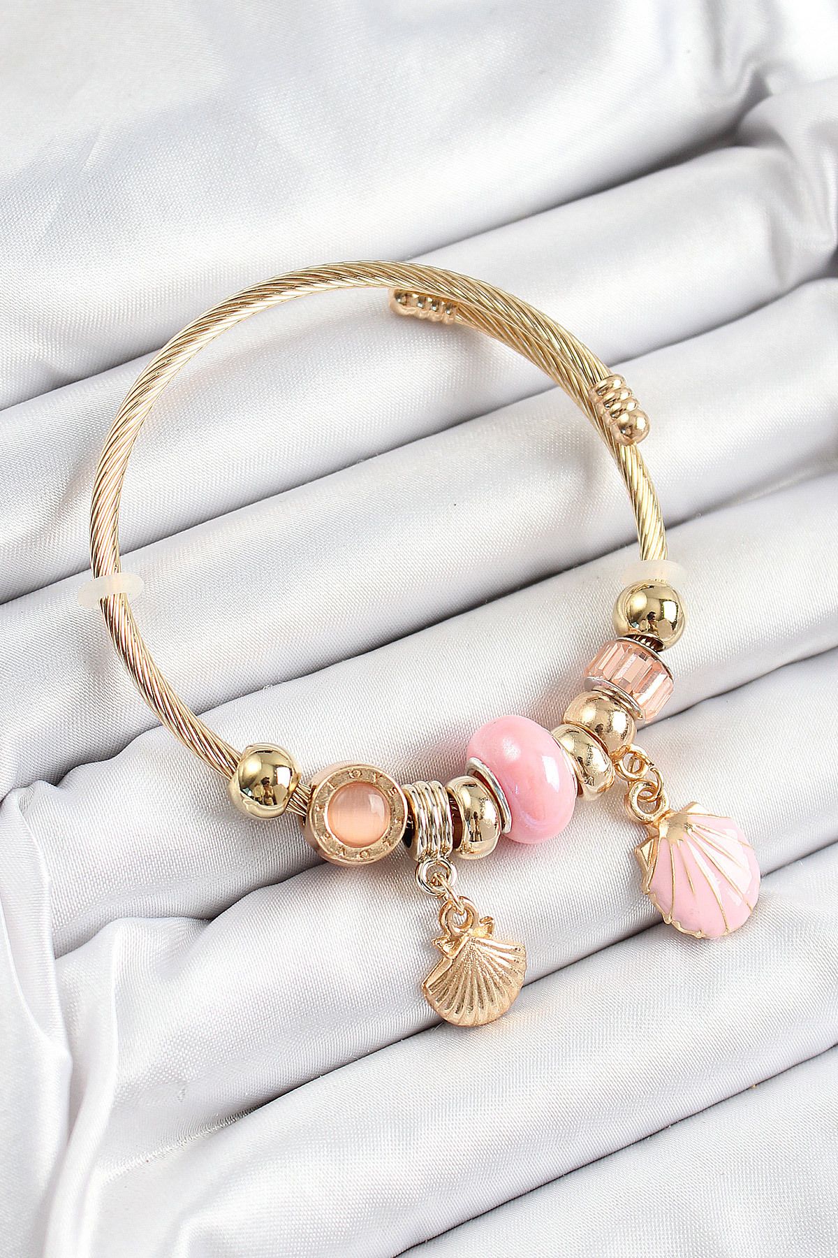 Clariss 316L Çelik Pembe İstiridye Model Gold Renk Charm Bileklik