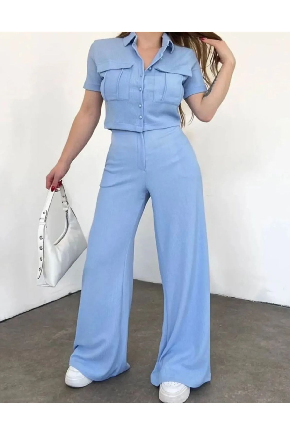 MODA Kadın Düğme Detaylı Pantolon lu Takım