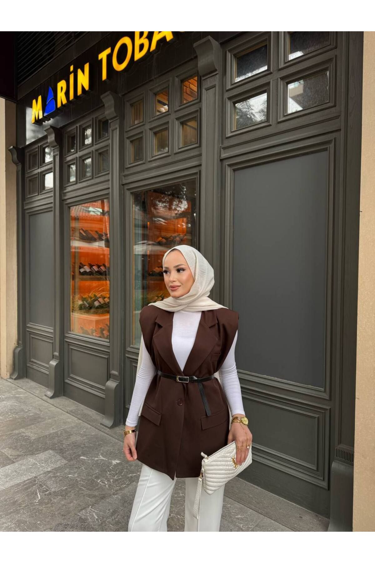 IHLAMURLAR TEKSTİL Kemer detay oversize yelek