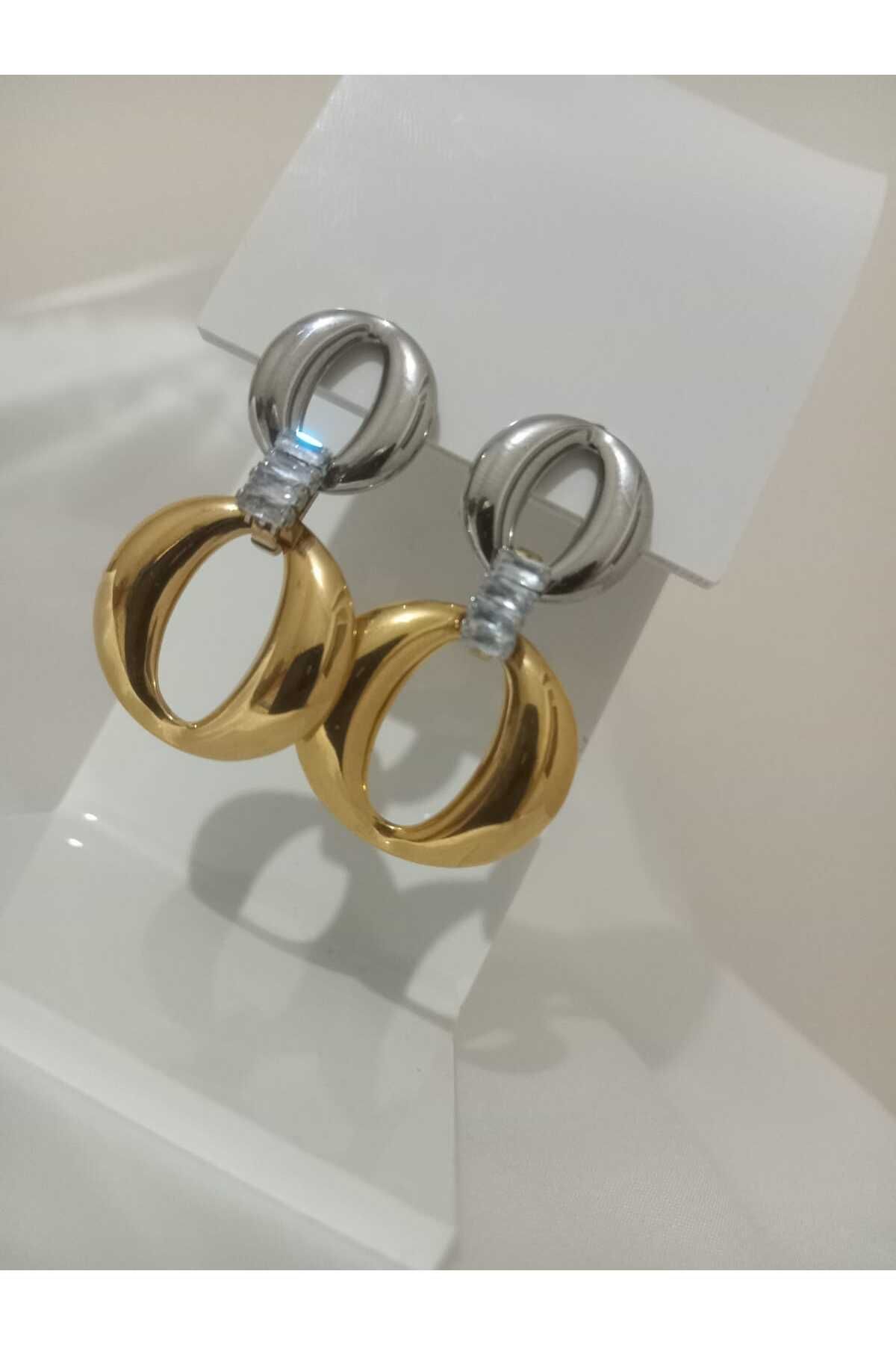 Alsade Gold Gümüş Halkalı Mix Abiye Çelik Küpe