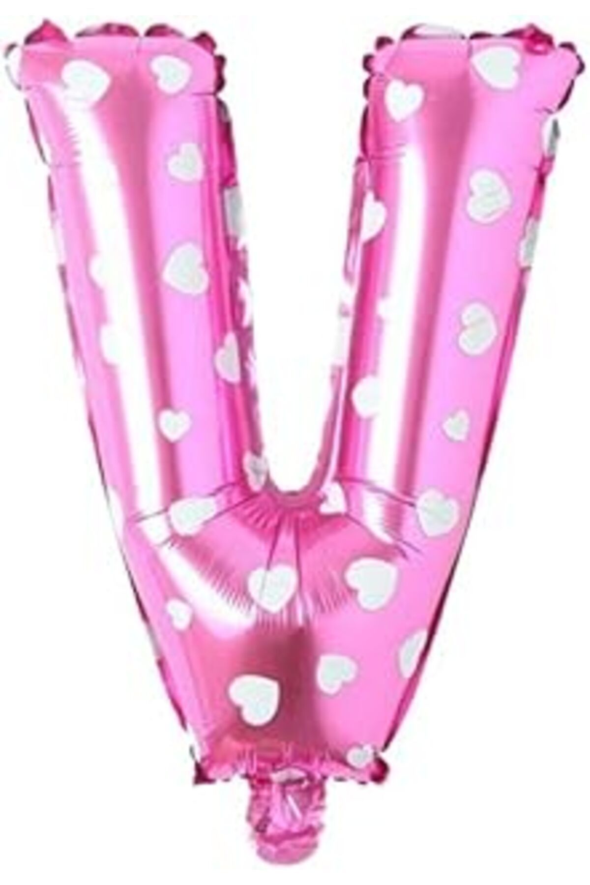 Roses Store Parti Vitrini V Harfi 16 İnç Pembe Kalpli Renk Folyo Balon 36 Cm (Pembe)