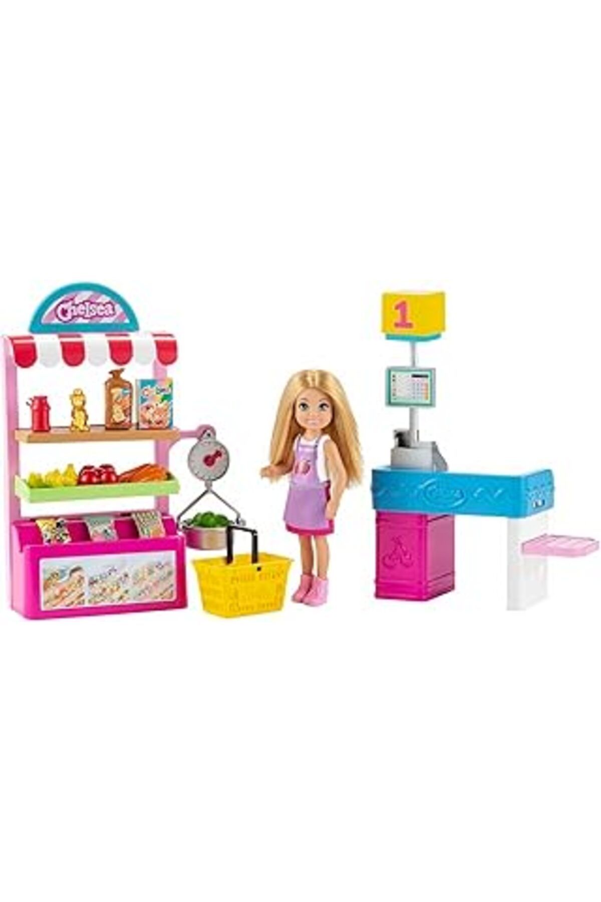Karachil Barbie Chelsea Meslekleri Öğreniyor Market Çalışanı Chelsea Ve Oyun Seti, Sarı Saçlı Chelsea Bebek