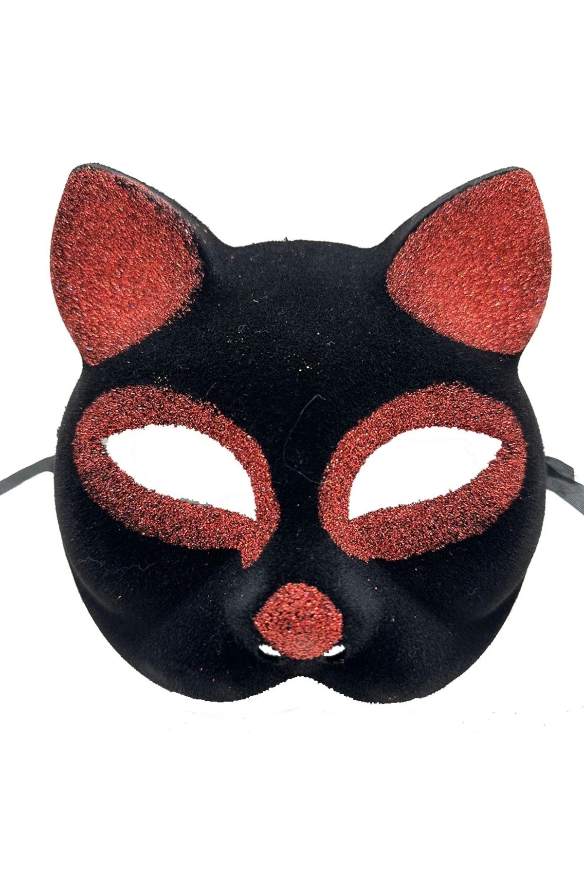 shop Siyah Kırmızı Simli Süet Kedi Maskesi