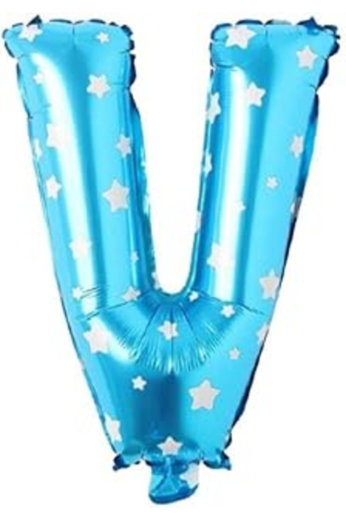 Karachil Parti Vitrini V Harfi 16 İnç Mavi Yıldızlı Renk Folyo Balon 36 Cm (Mavi)
