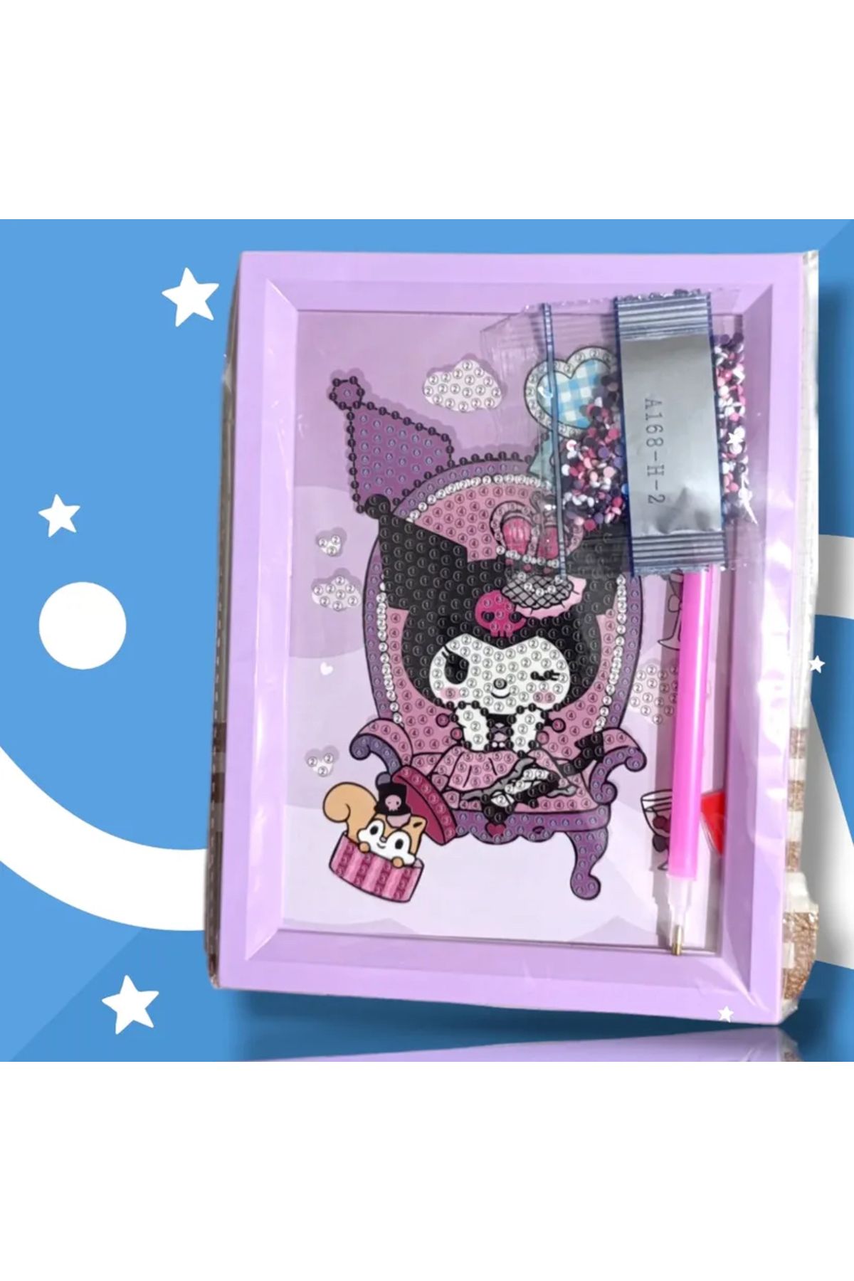 synshop Kuromi Sanrio Kuromili Elmas Mozaik Kendin Yap Boncuklu Taşlı Tablo (Çerçeveli) Sanat Kit Taşlama