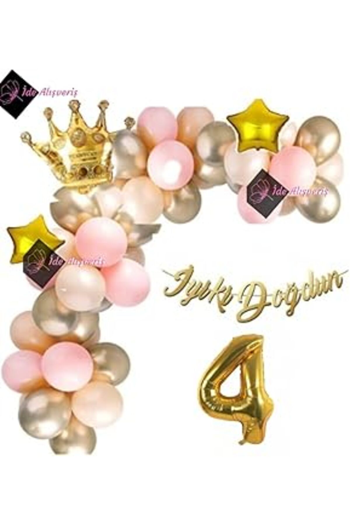 Roses Store Bkmc 4 Yaş Lüks Doğum Günü Balon Seti Gold Pembe Doğum Günü Parti Süsü Bmcnm479