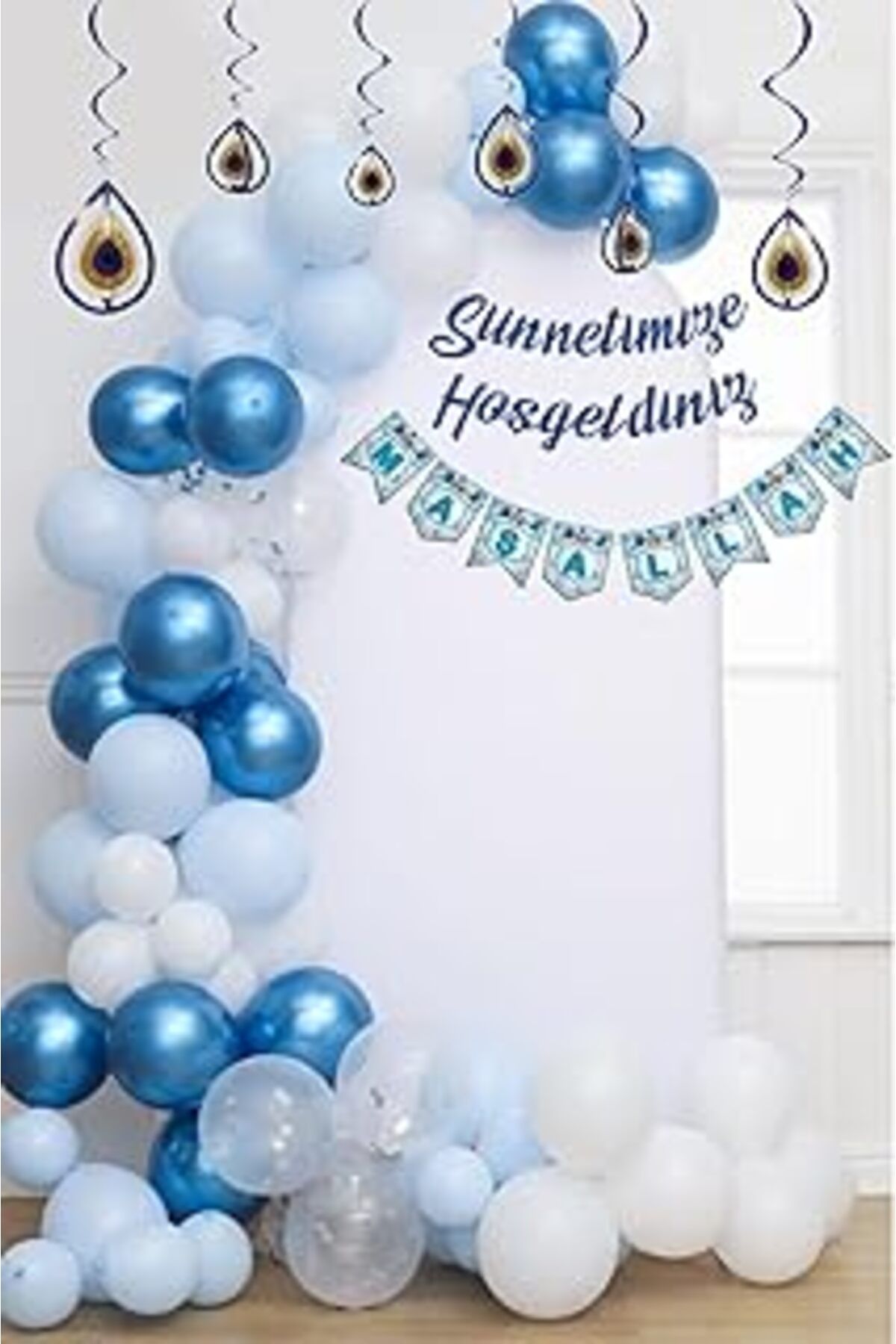 Karachil Sünnetimize Hoşgeldiniz Banner, Maşallah Banner, Nazar Boncuğu Tavan Süs Ve Balon Zincir Set