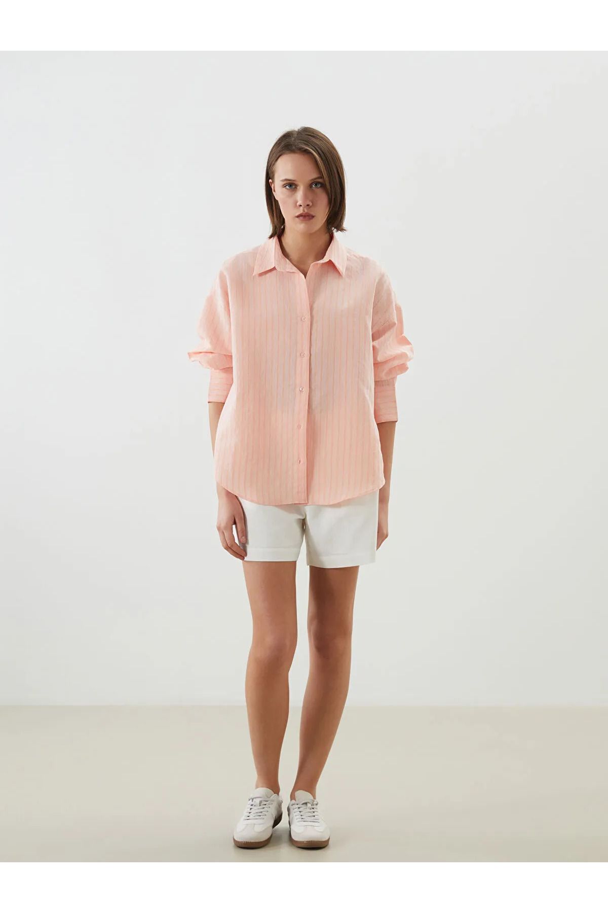 LC Waikiki Çizgili Oversize Poplin Kadın Gömlek