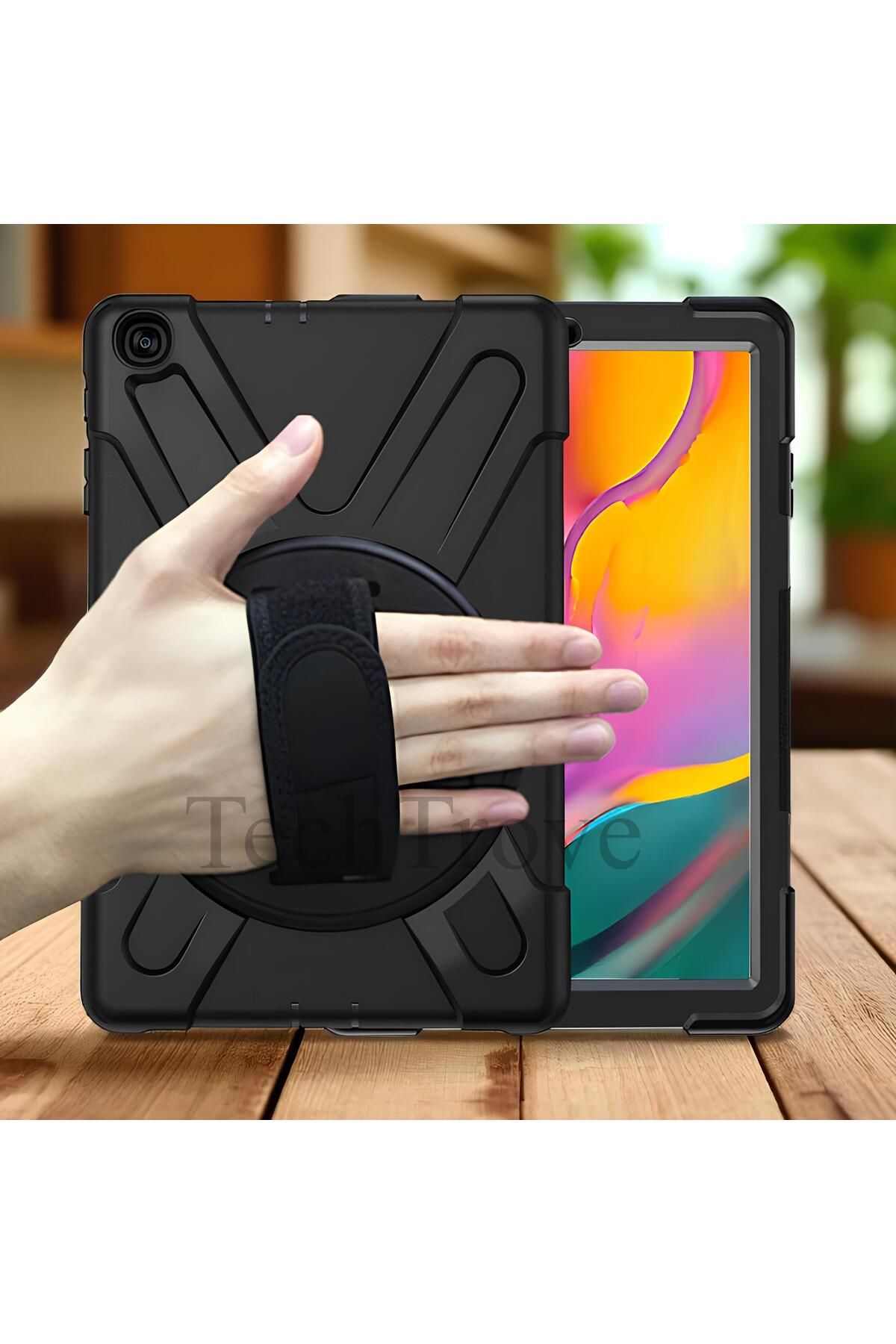 TechTrove Apple iPad 9.7 2017 (5.Nesil) Kılıf Kılıf Maksimum Korumalı Askılı El Tutamaçlı Kılıf