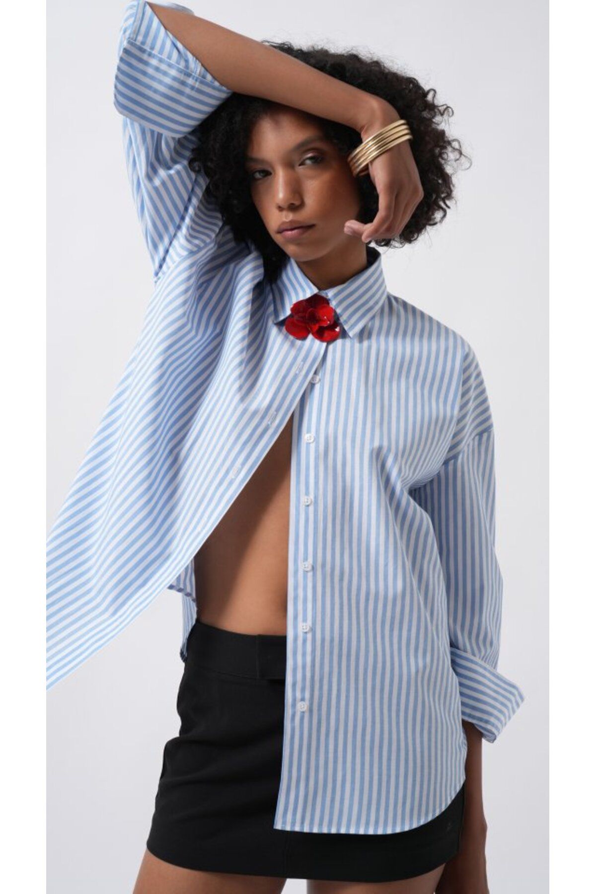 ETİLER COLLECTION Çizgili Detay Oversize Gömlek