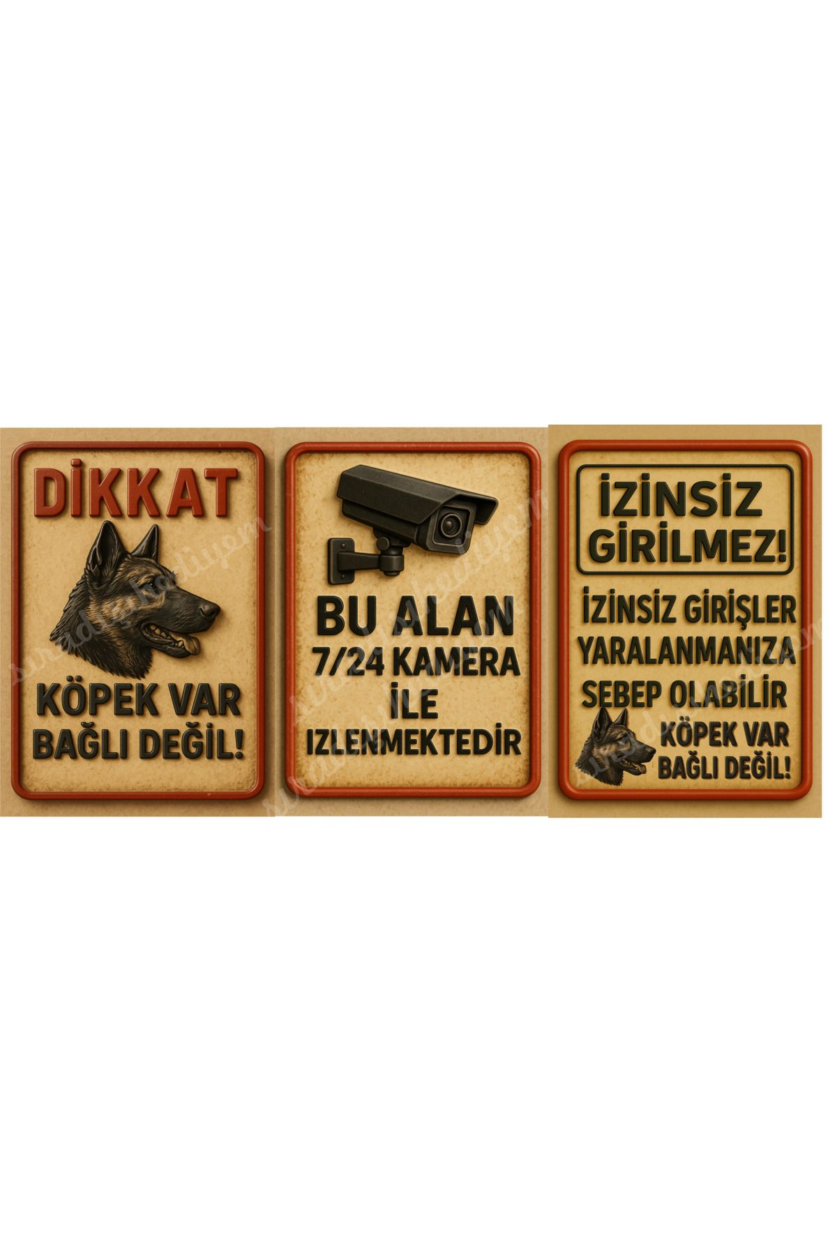 sıradışıhediyem METAL İZİNSİZ GİRİLMEZ- DİKKAT KÖPEK VAR KAMERA UYARI LEVHASI 20X42 CM BÜYÜKBOY