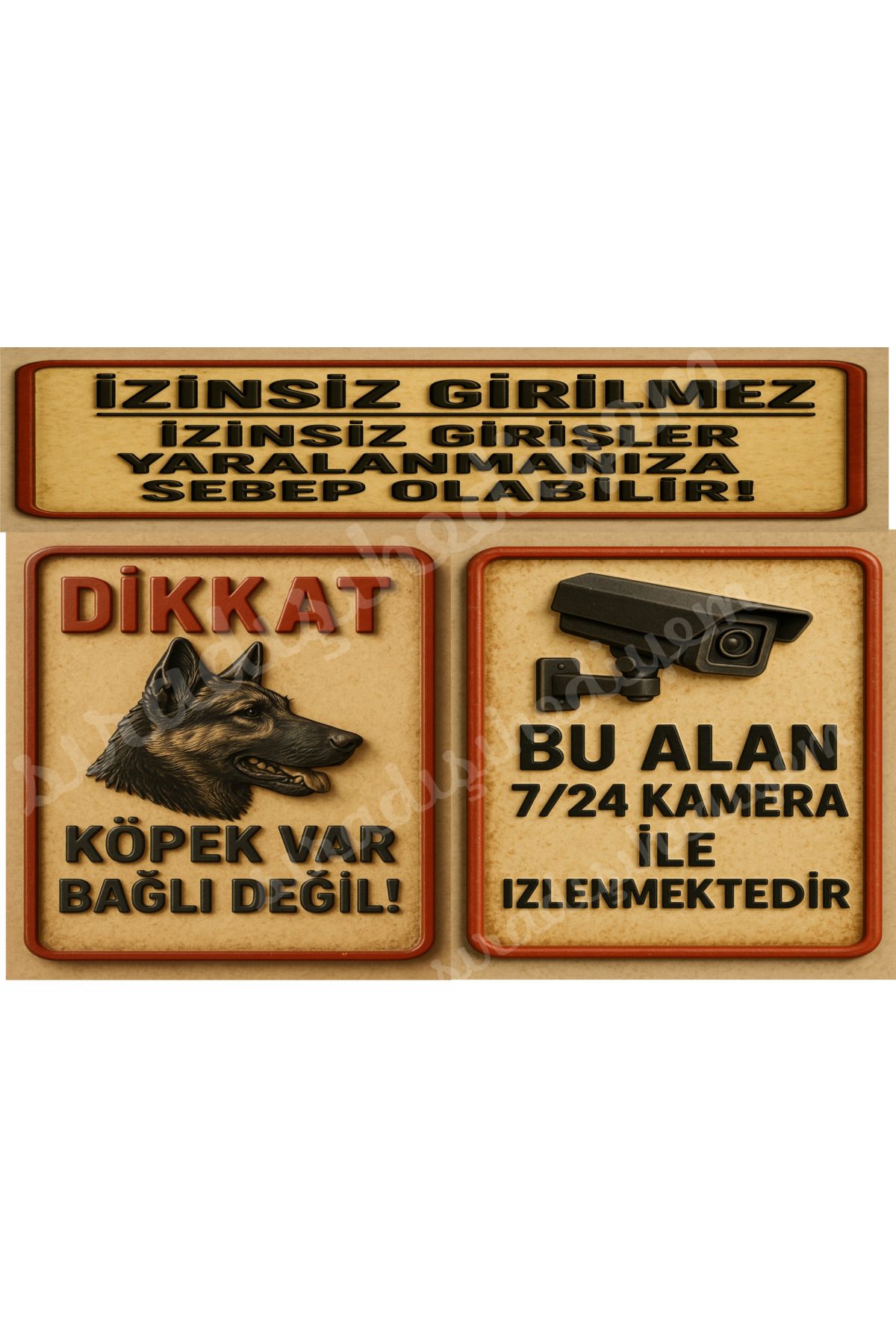 sıradışıhediyem METAL İZİNSİZ GİRİLMEZ- DİKKAT KÖPEK VAR KAMERA UYARI LEVHASI 20X42 CM BÜYÜKBOY