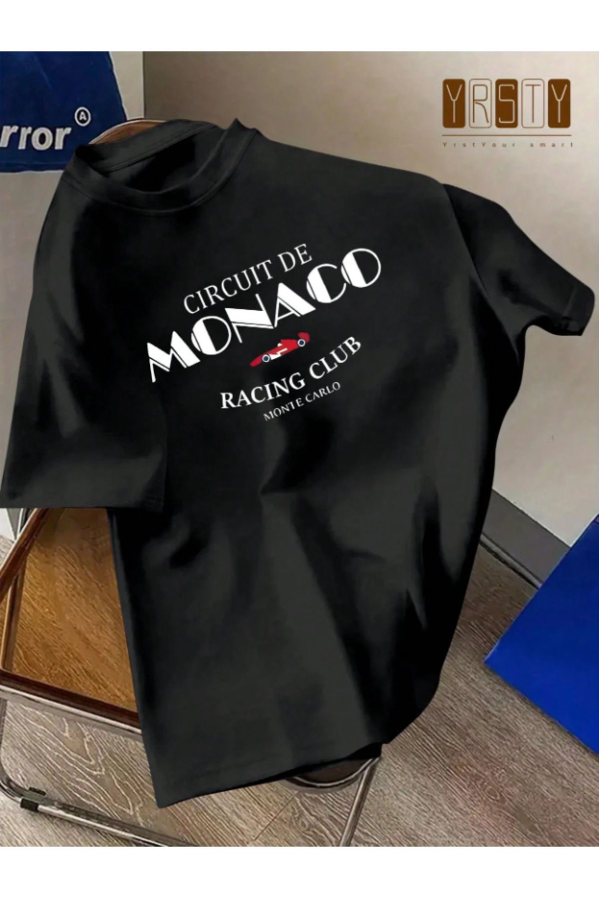Framgan Erkek/Kadın MONACO Özel Baskılı Günlük Kısa Kol Bisiklet Yaka T-Shirt